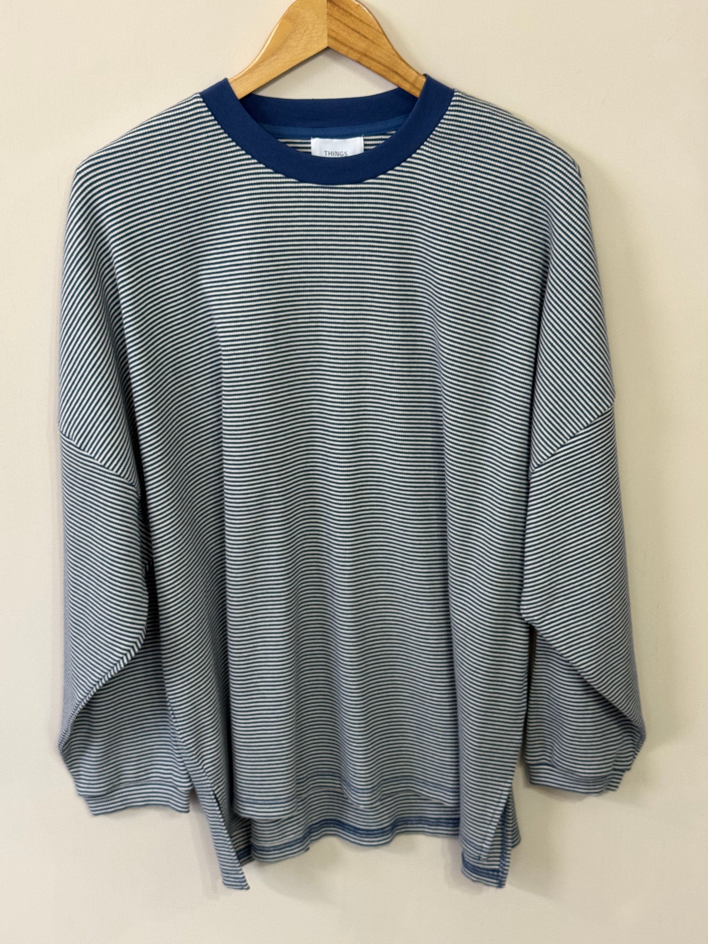 Things Between - Oversized Blue/White Striped Ribbed Long Sleeve Top