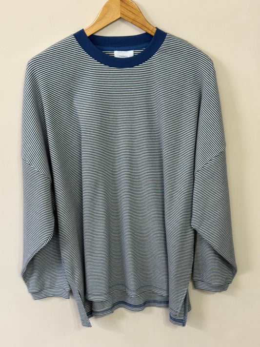 Things Between - Oversized Blue/White Striped Ribbed Long Sleeve Top