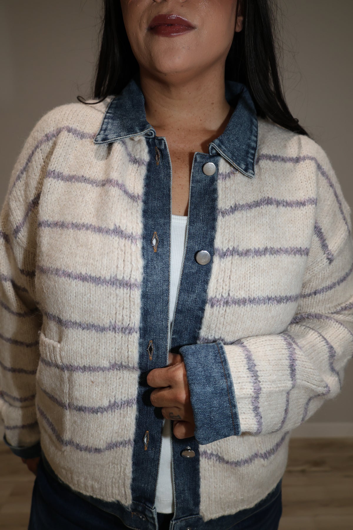 Tell Me Lies detailed stripe sweater jacket