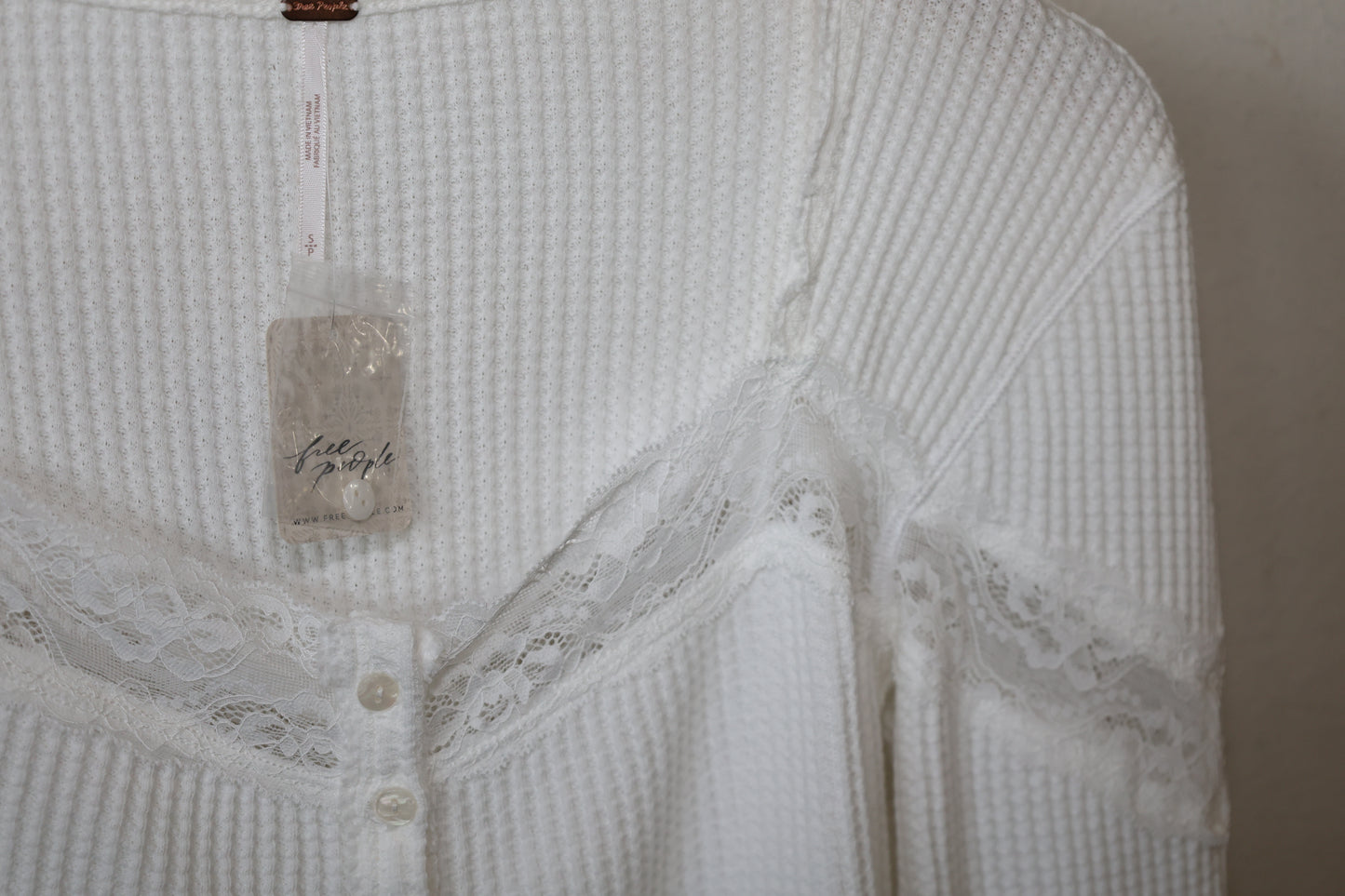 Free People Let’s Party Cardi Waffle Thermal Long Sleeve Lace top