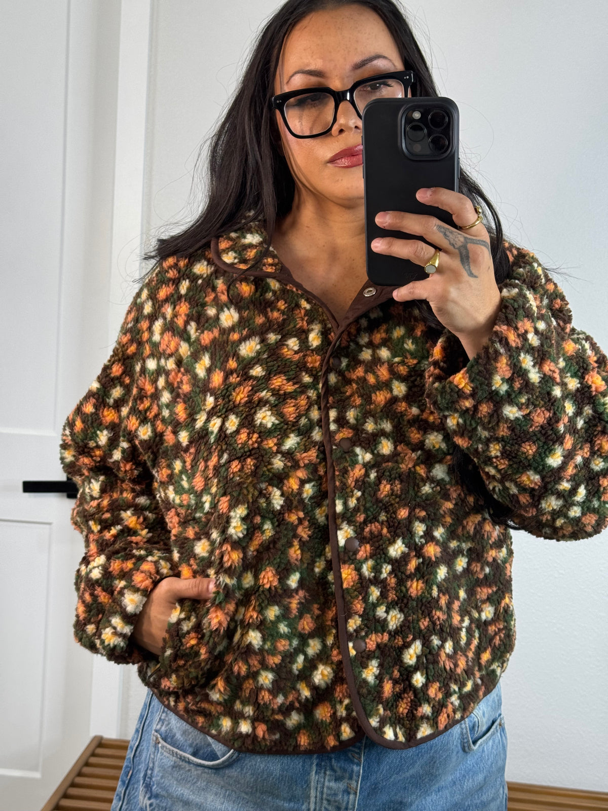 Silly Me floral Sherpa fleece snap jacket