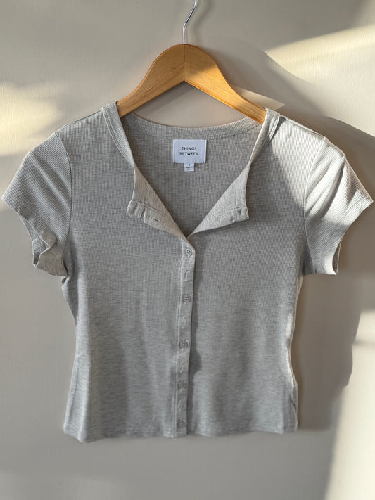 Things Between - Soft Heather Grey Button-front Tee