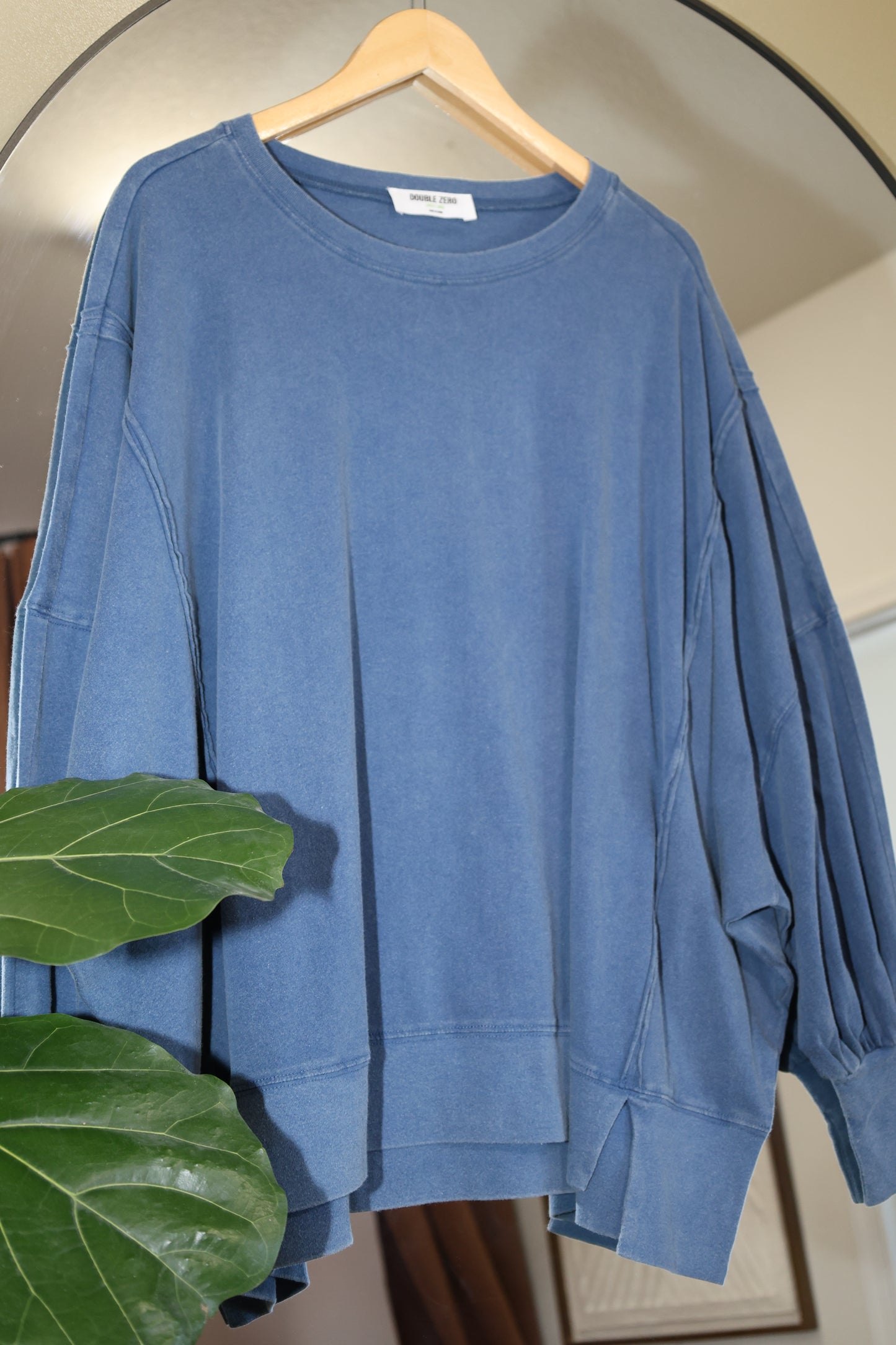Double Zero 100% Cotton Oversized Seam Detail Long Sleeve Top