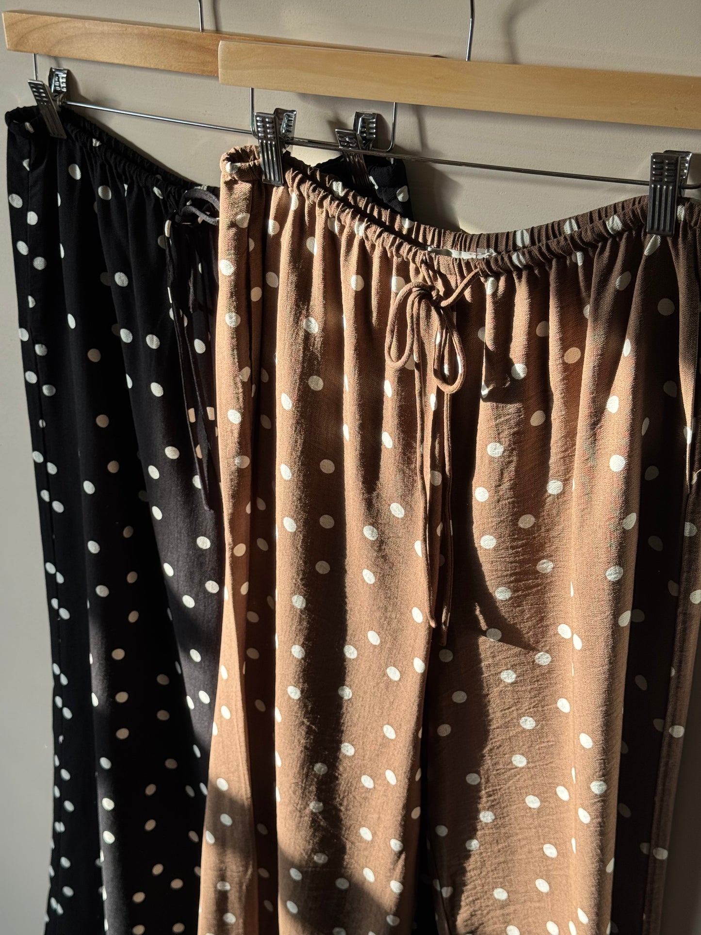 Dress Forum - Polka Dot Wide-leg Breezy Pants w/ Drawstring
