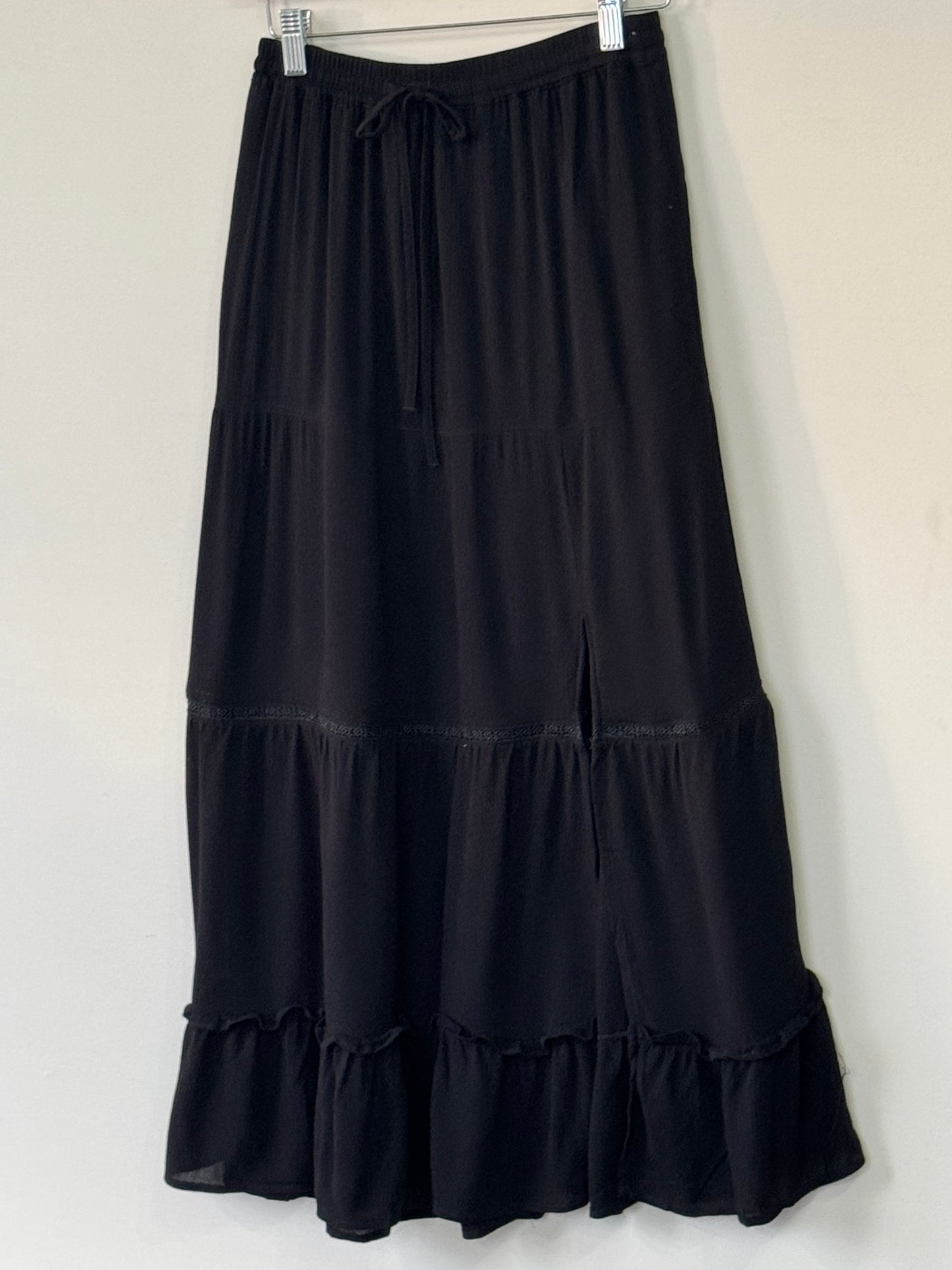 Love Tree - Black Tiered Maxi Skit w/ Drawstring & Slit