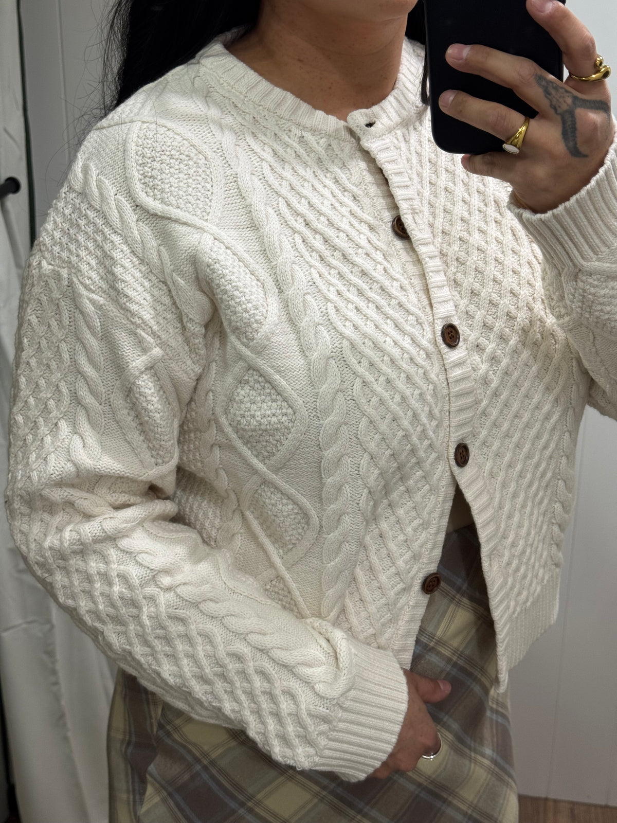 Just The Thing cable knit button front cardigan