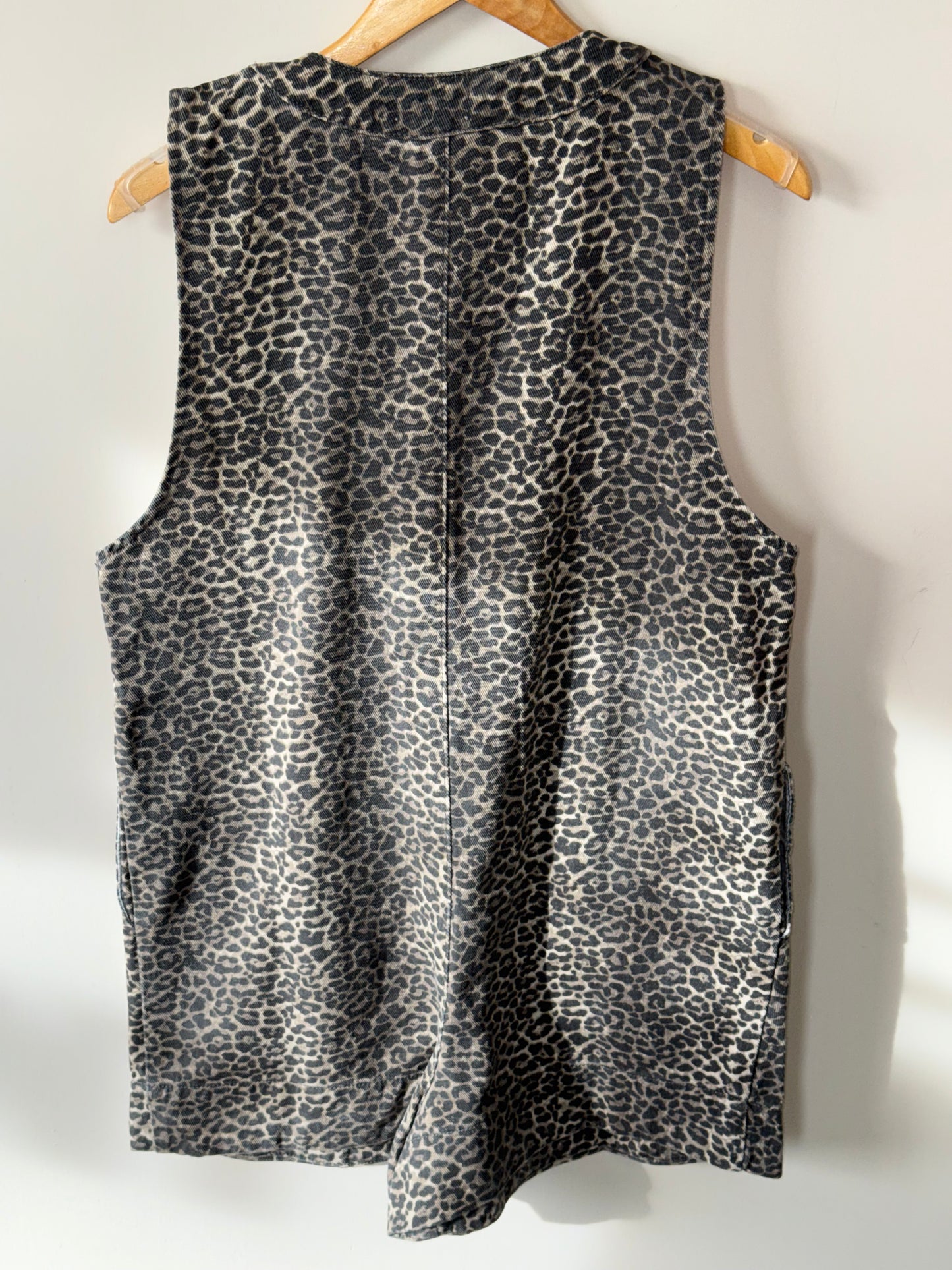 Wishlist - Denim Leopard Print V-neck Romper w/ Pockets