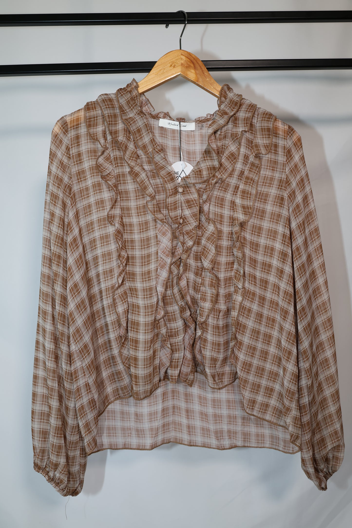 Mustard Seed - Ruffle Long Sleeve Plaid Top