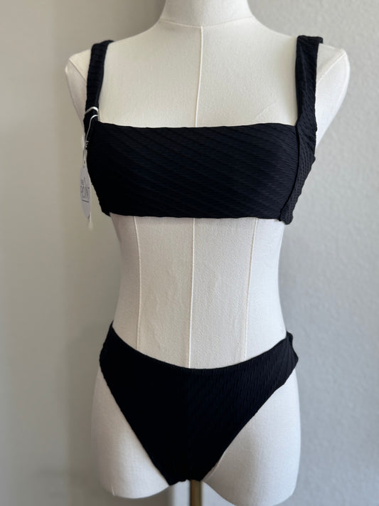 Envya - Black Luxe Ribbed swim Bikini Bottoms