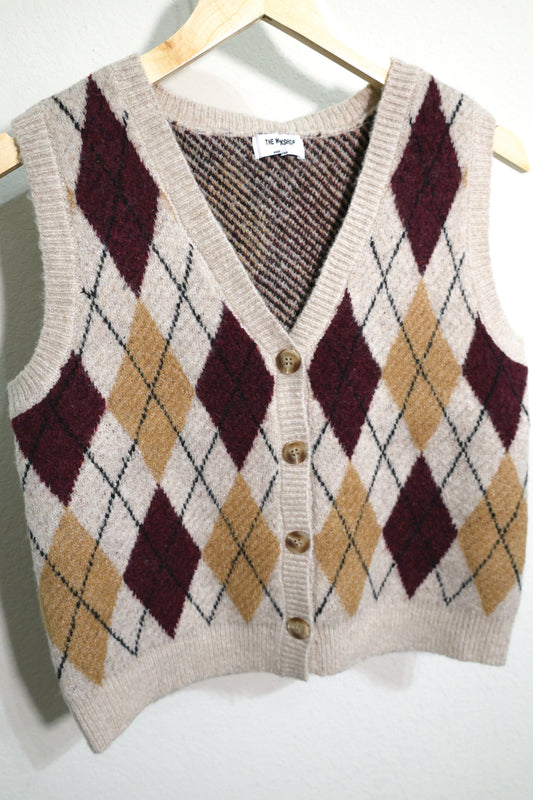 The Workshop Studio - ARGYLE PATTERN BUTTON DOWN KNIT CARDIGAN VEST