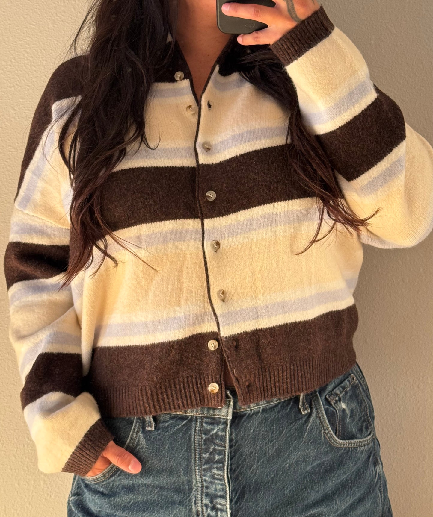 Tell Me A Story long sleeve round neck striped cardigan