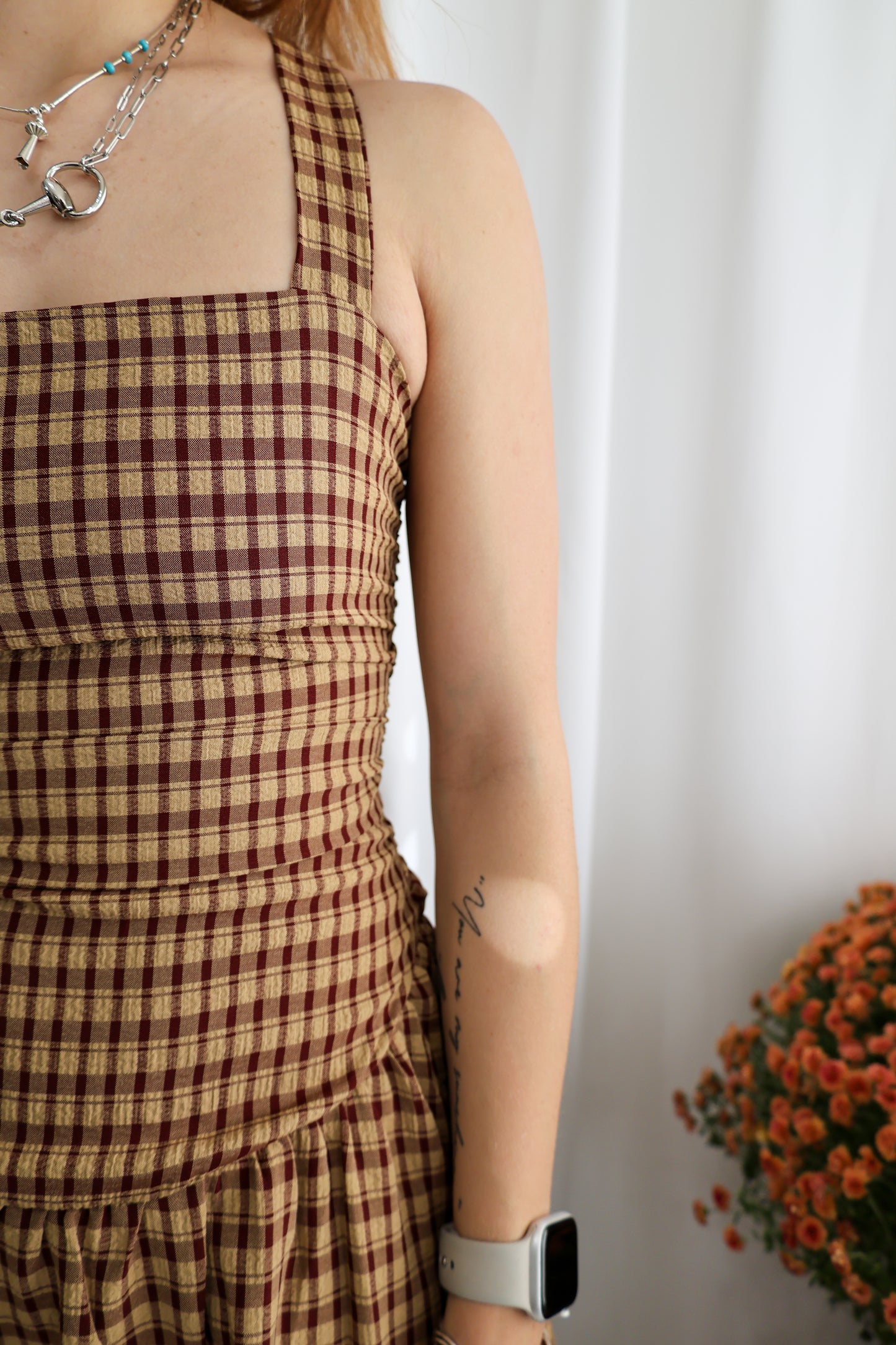 Le Lis Sleeveless square Neck Dropped Waist Plaid dress