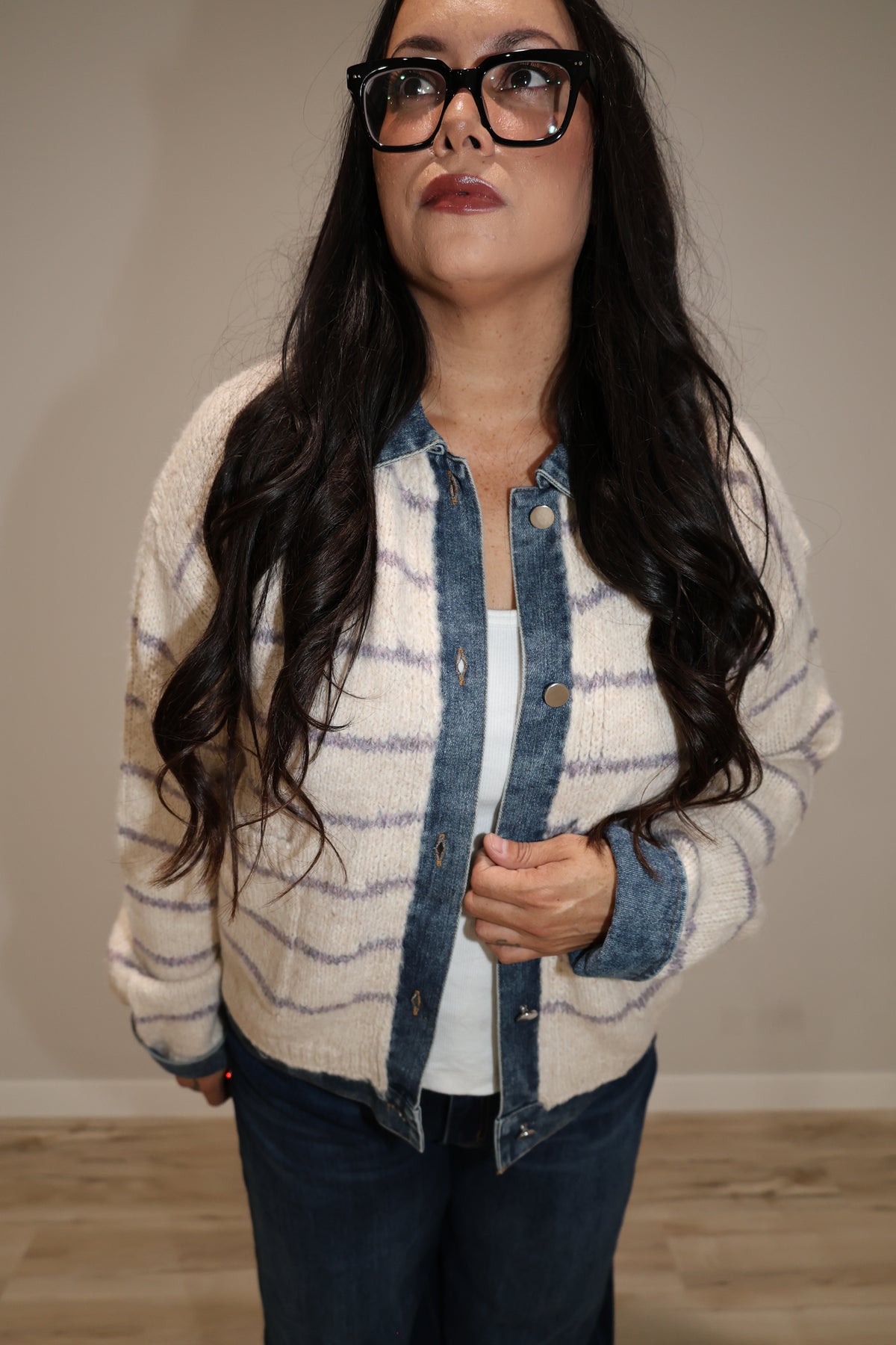 Tell Me Lies detailed stripe sweater jacket