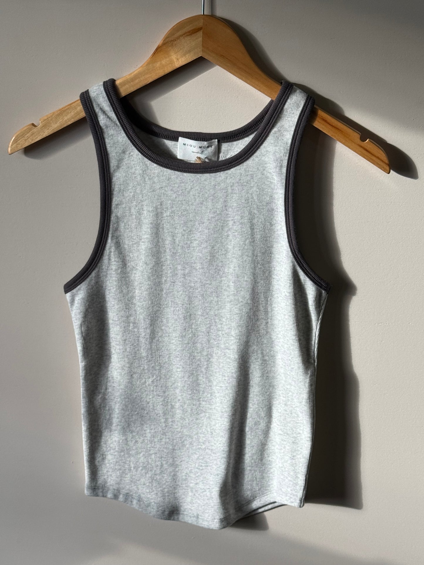 Miou Muse - Heather Grey High-neck Contrast Tank