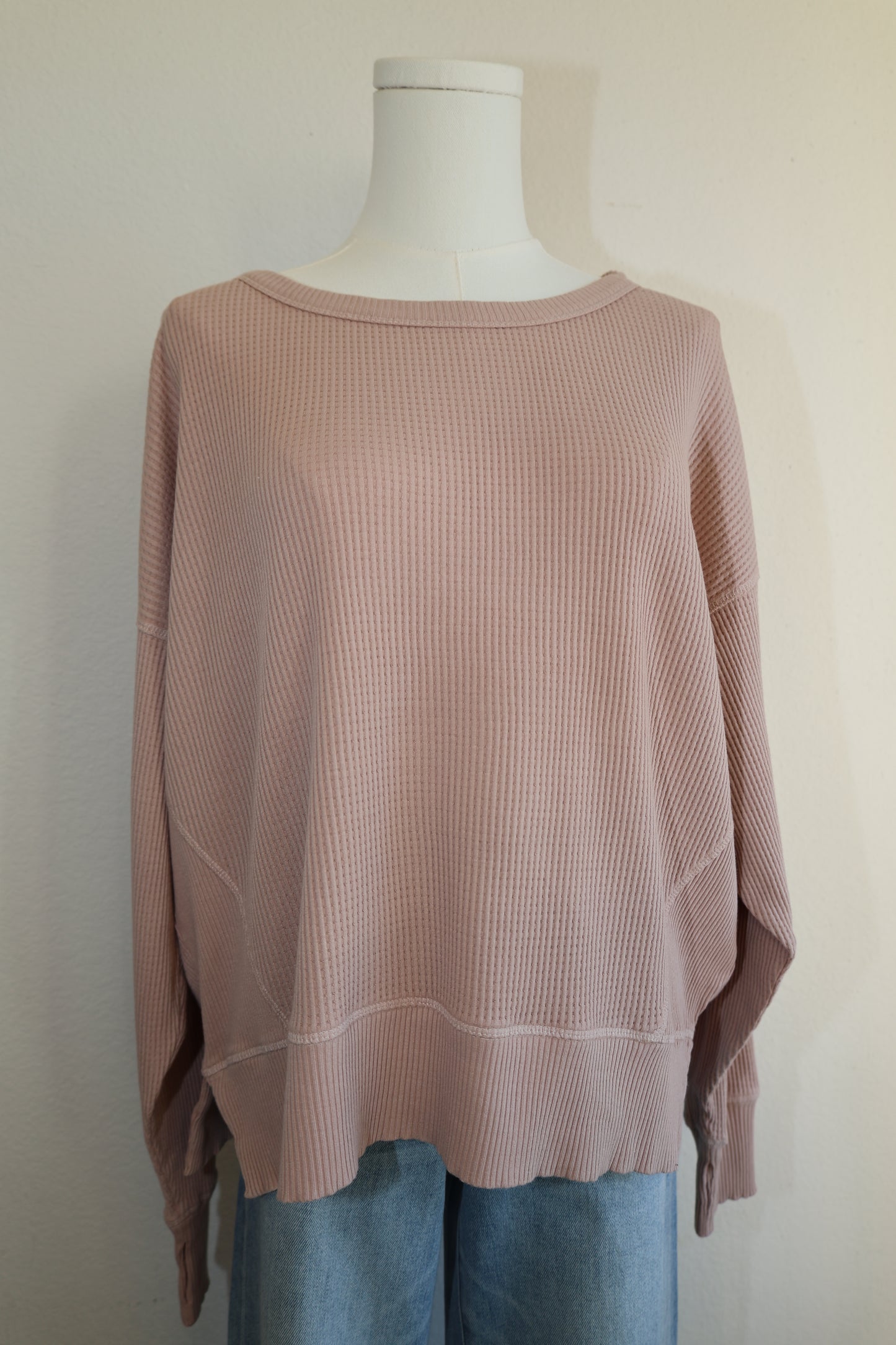 By Together  Knit Drop Shoulder Long Sleeve Top with Side Slits