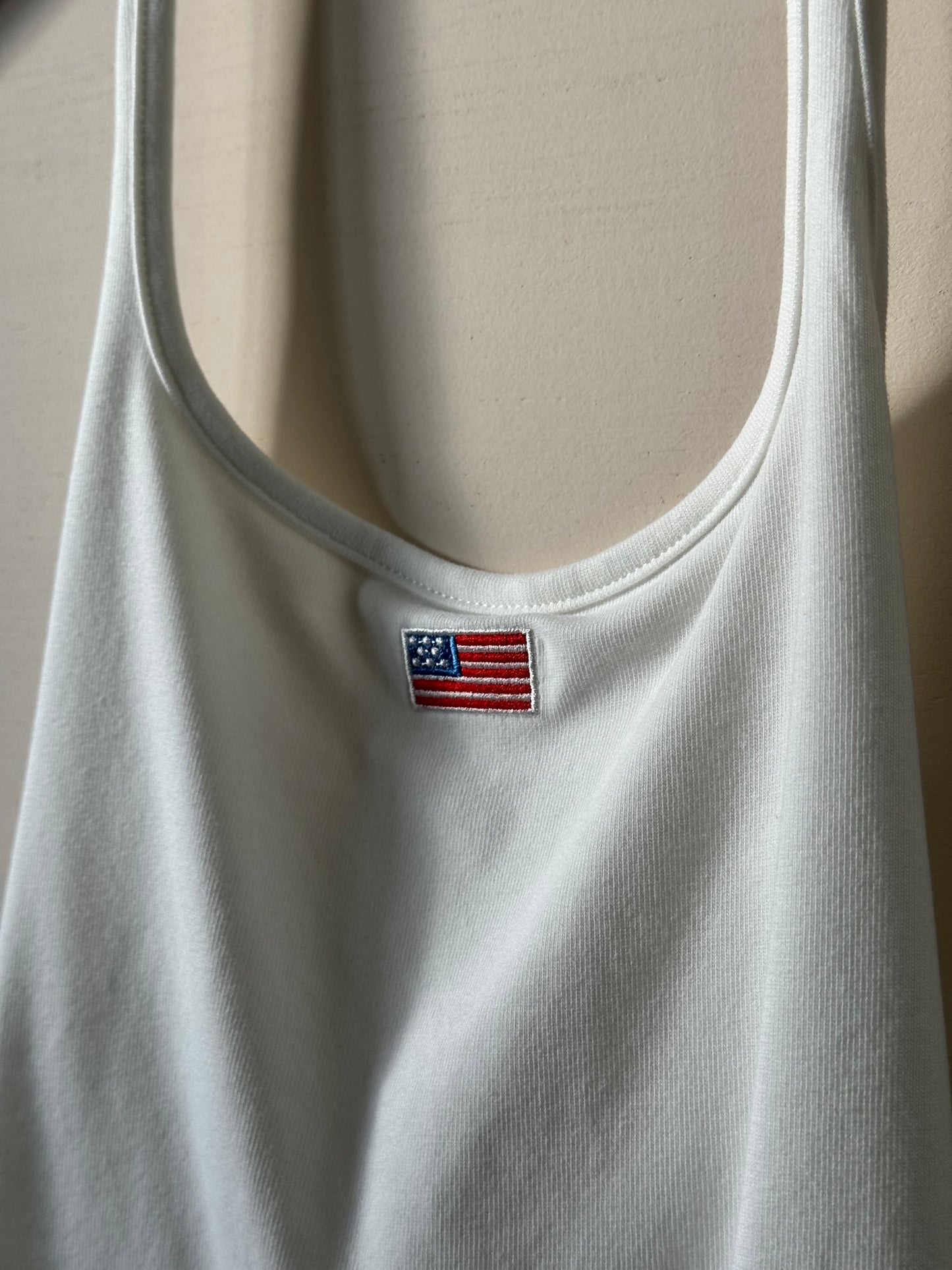 Le Lis - White Cropped Halter-top w/ Embroidered Flag