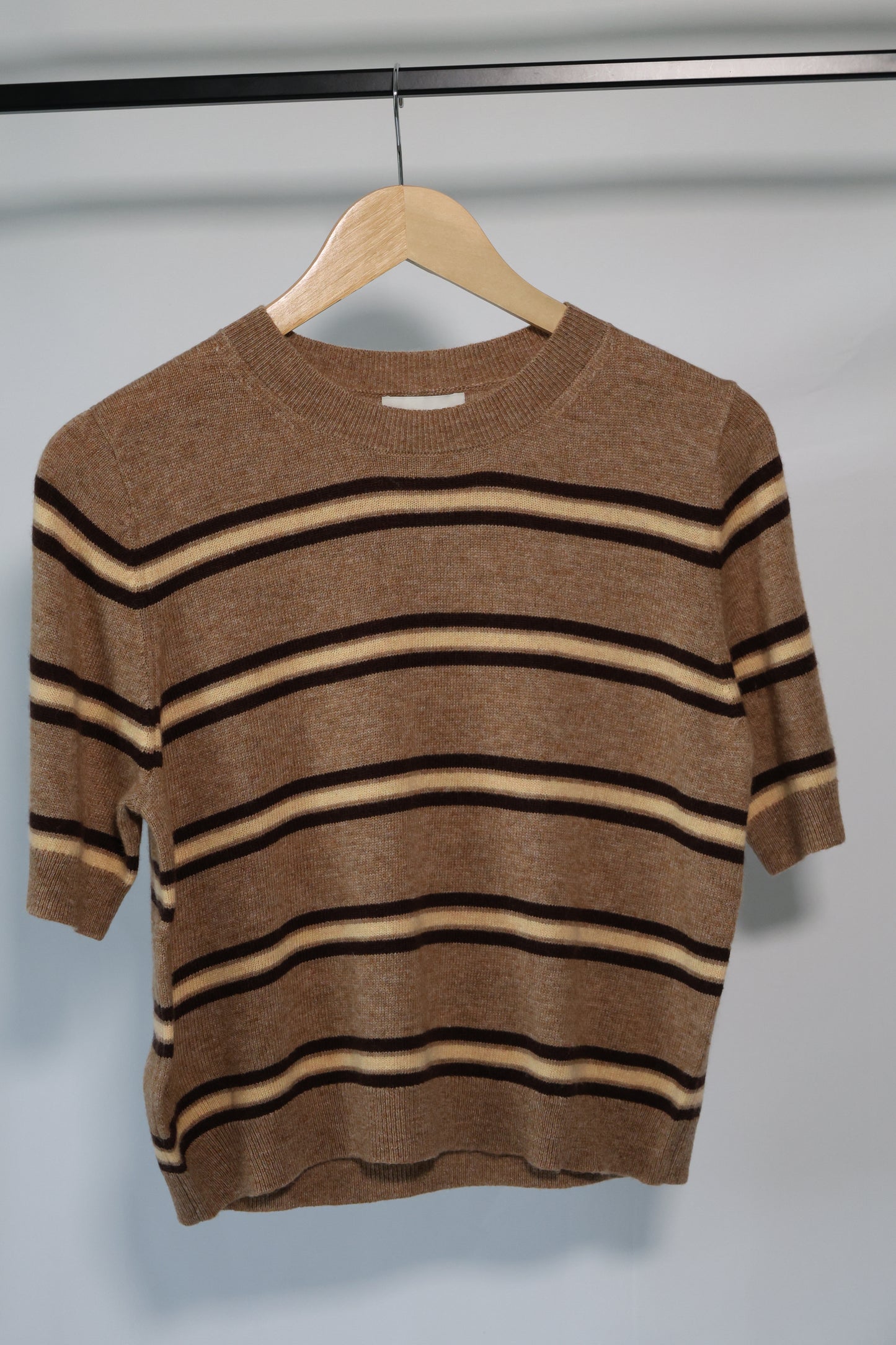 Miou Muse - Striped Soft Knit Short Sleeve Sweater