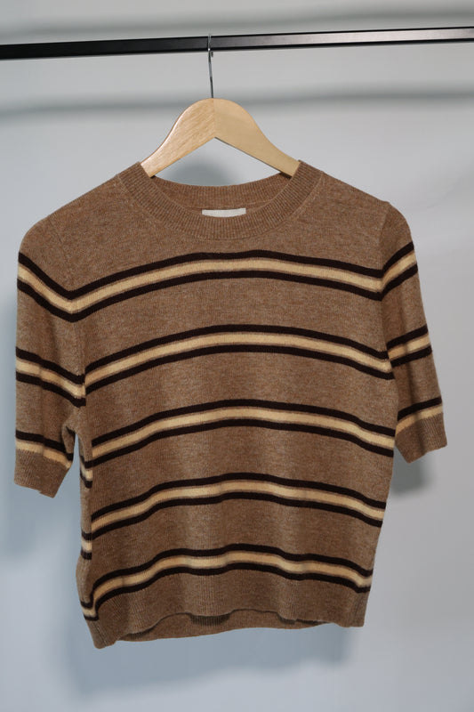 Miou Muse - Striped Soft Knit Short Sleeve Sweater