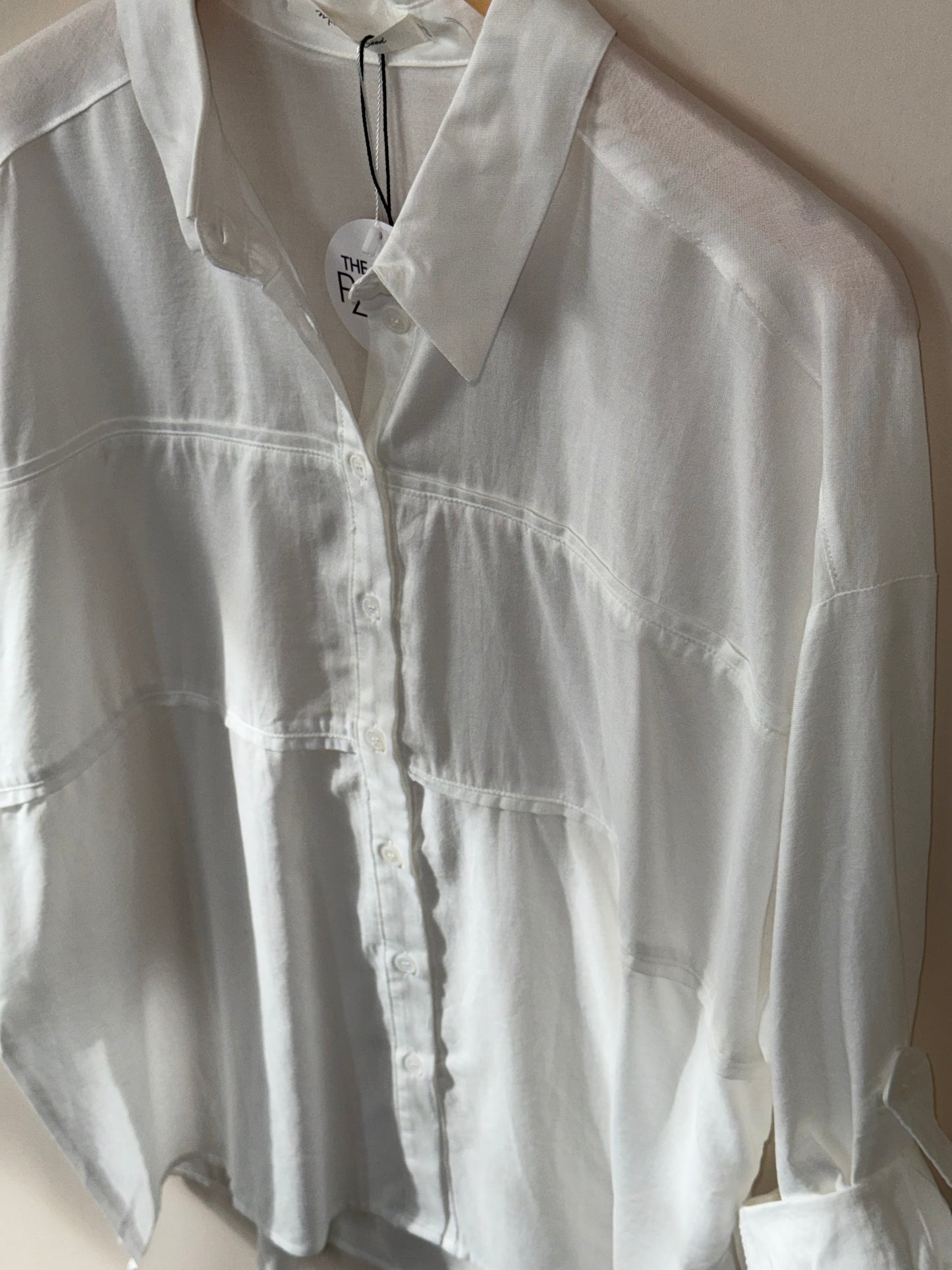 Mustard Seed - White Oversized Collard Button-up Top