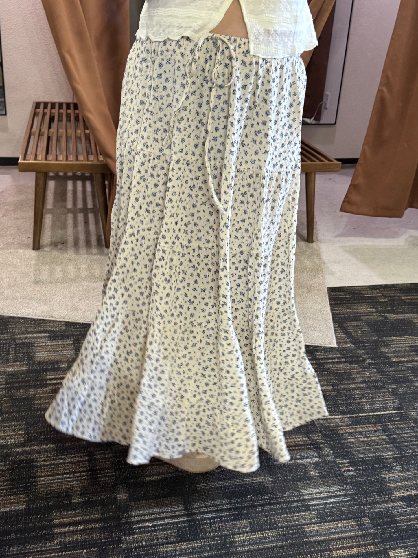 Baevely by Wellmade USA - PLUS SIZE PRINTED FLORAL ELASTIC WAIST TIERED MAXI SKIRT