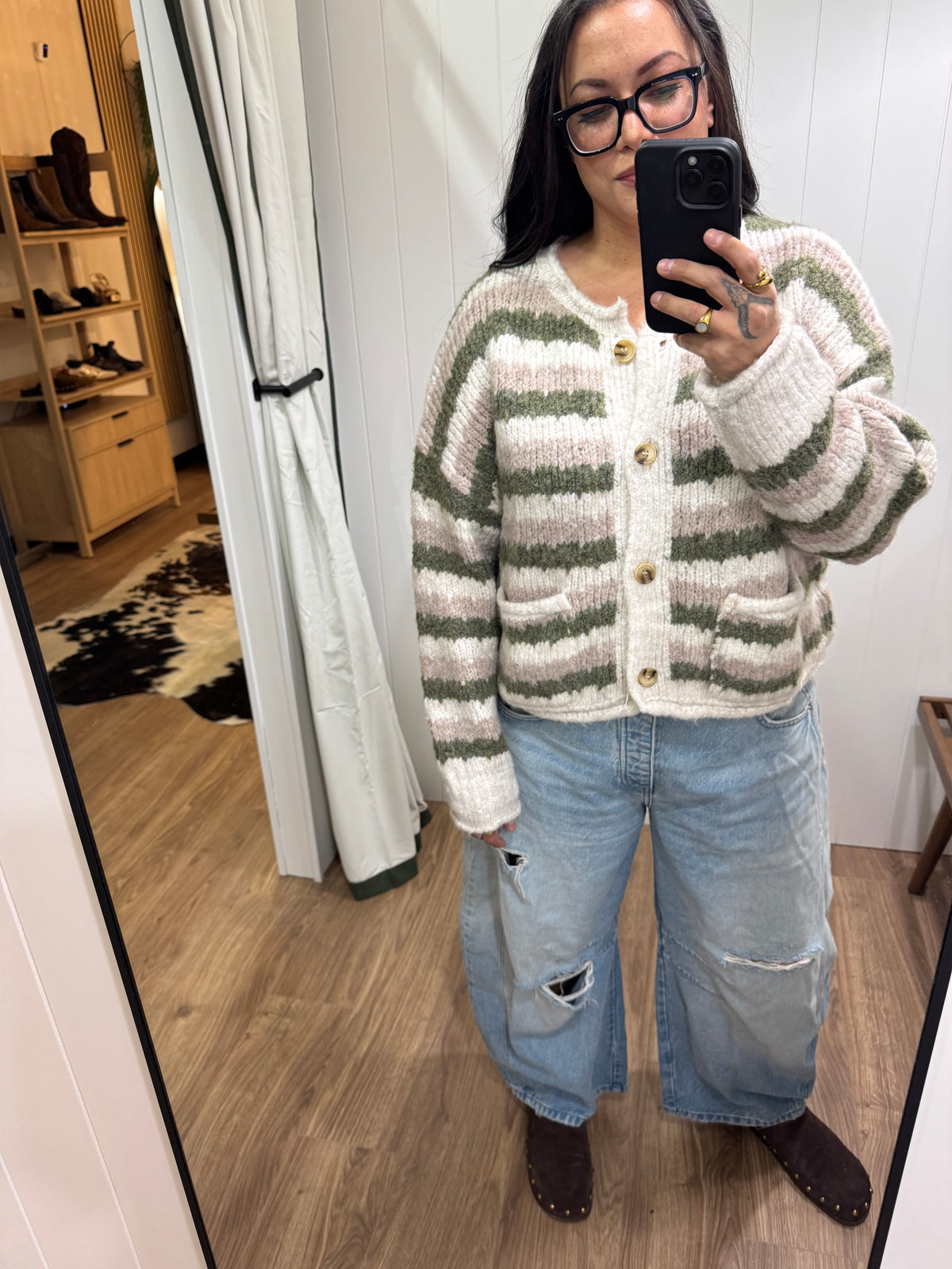 The Right Time stripe texture button front cardigan