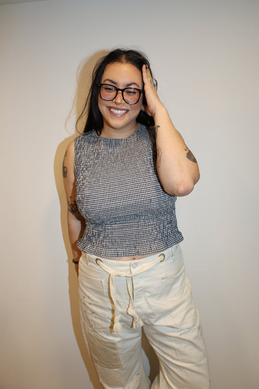 Hyfve - Navy Smocked Gingham Tank 100% cotton