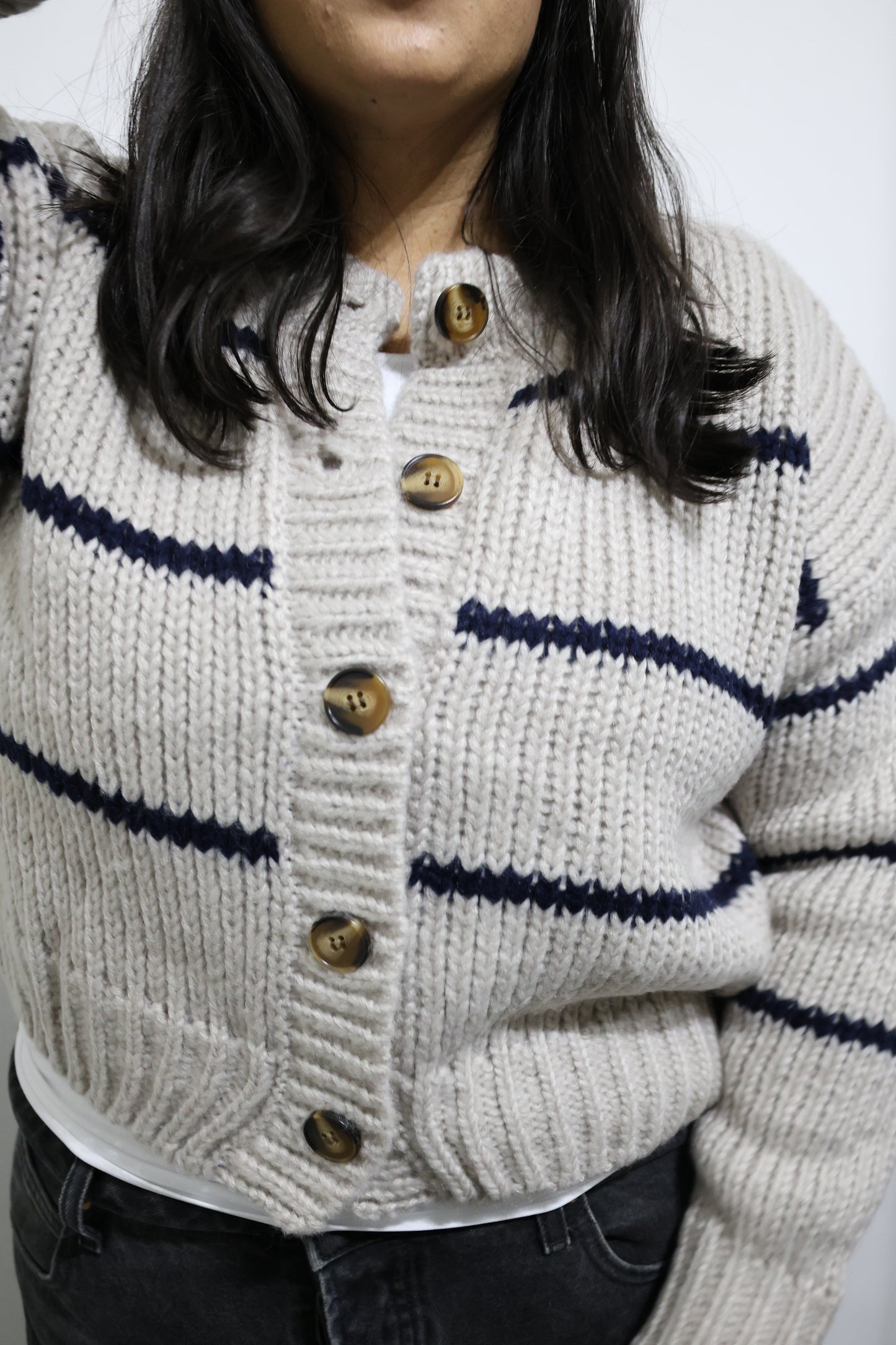 Dress Forum Navy stripe knit cardigan