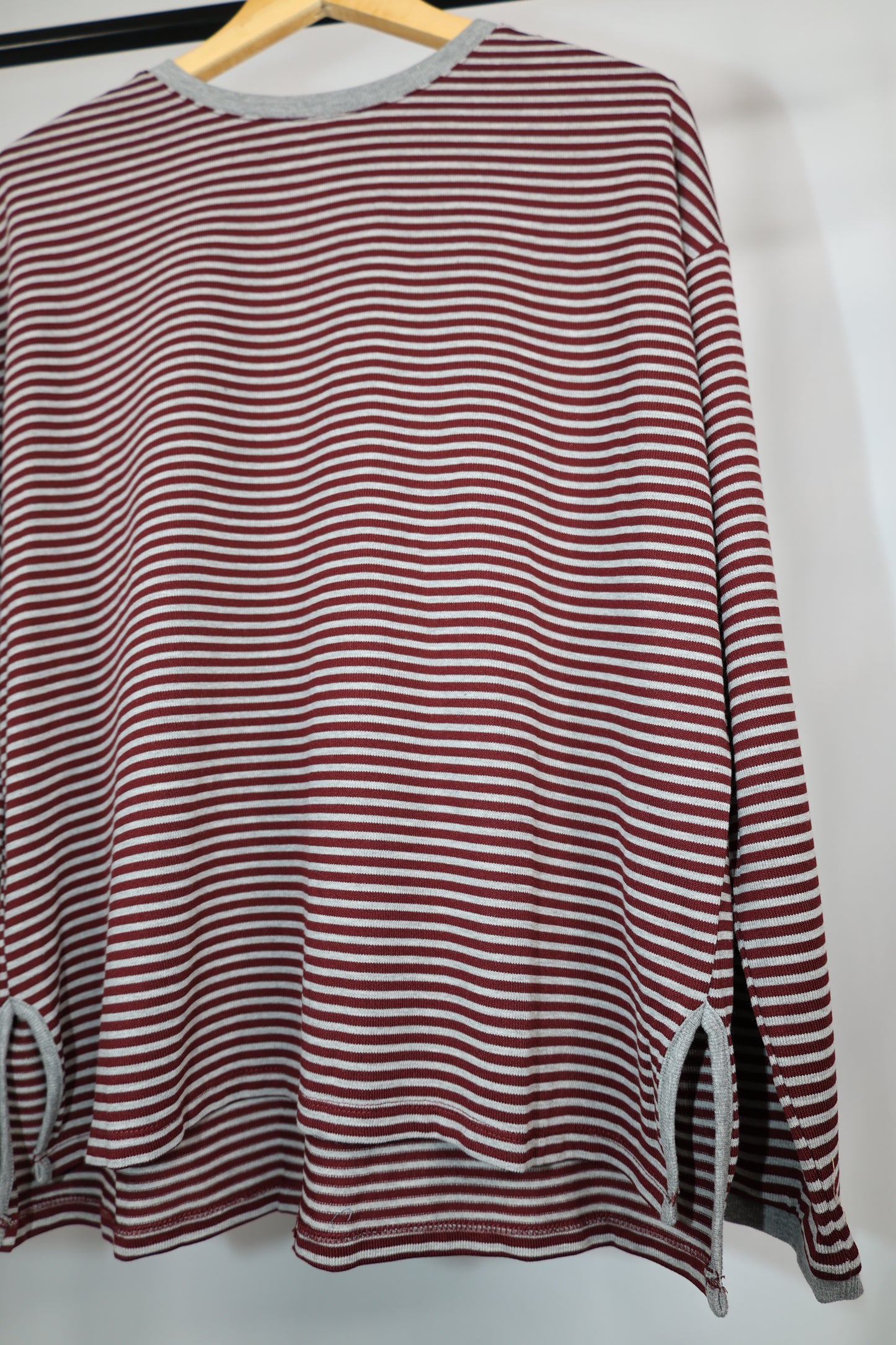 Wishlist - Burgundy/Grey Striped Long Sleeve Shirt