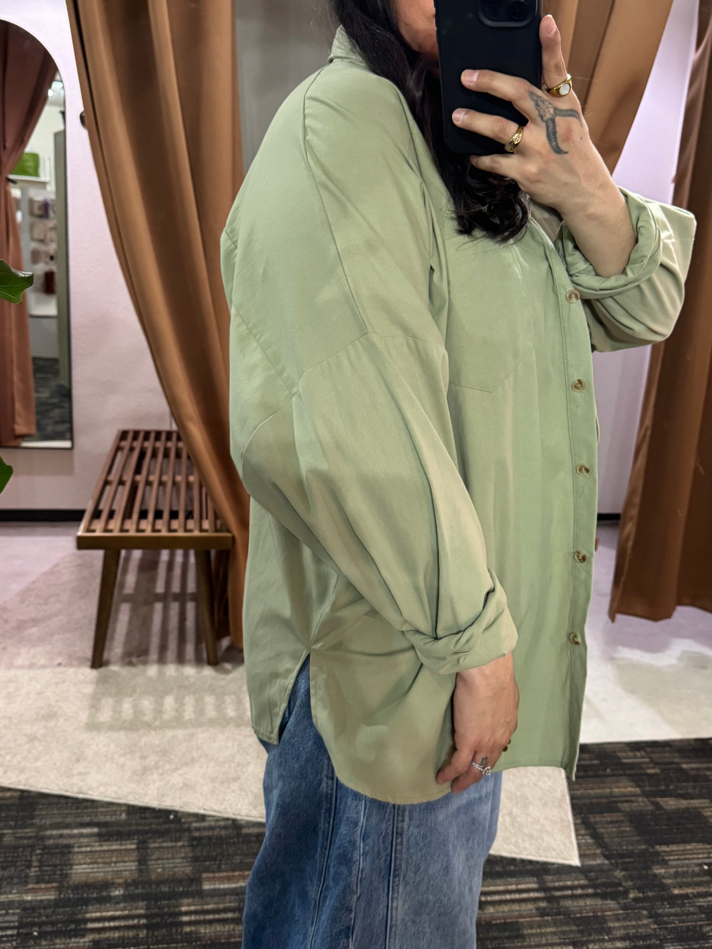 Hyfve - Sage Green Oversized Button-Up