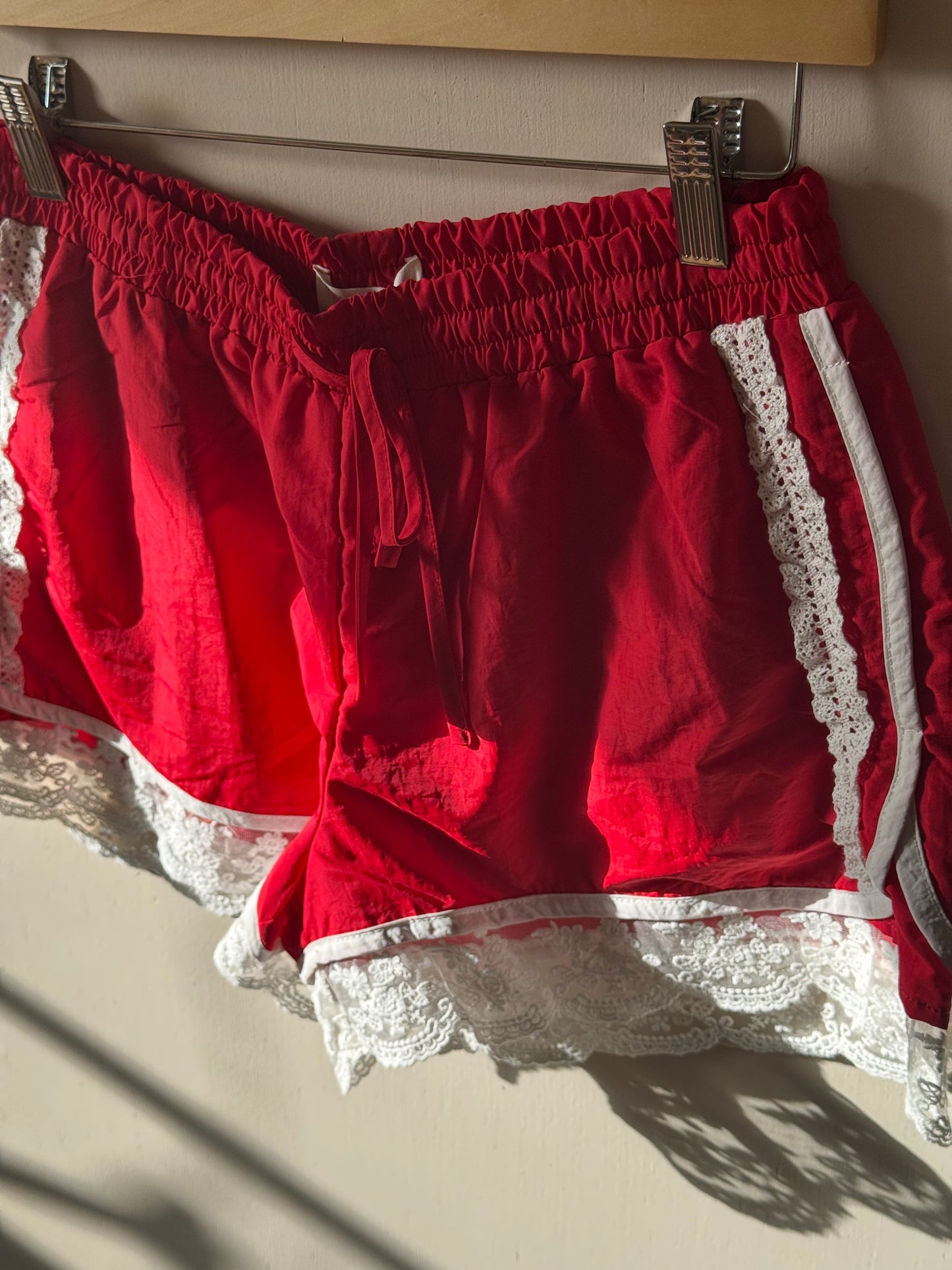 Le Lis - Elastic Waist Pinstripe Lace Trim Track Shorts