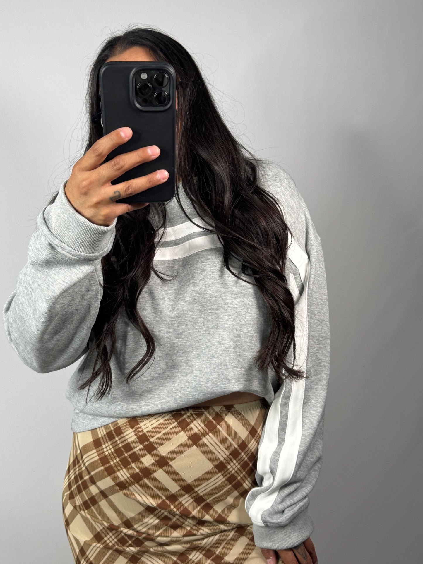 Wishlist - Grey/White Stripe Cropped Crewneck