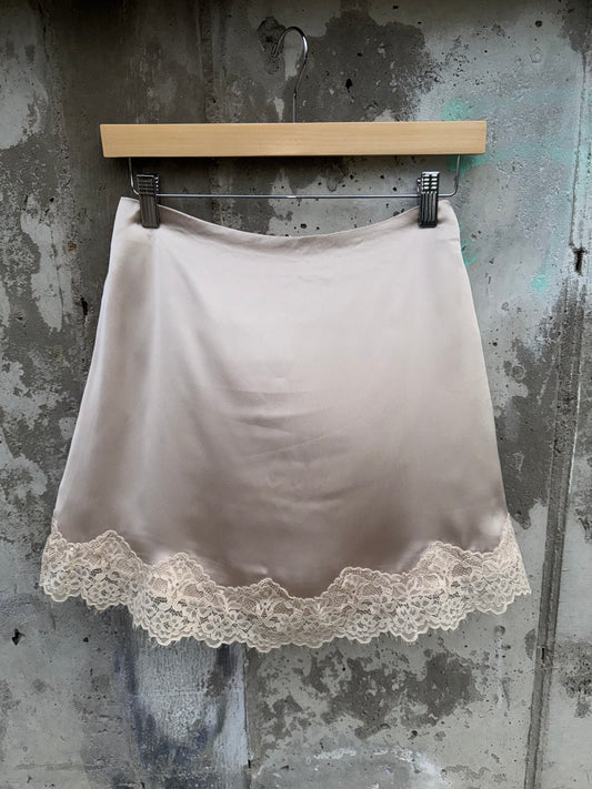 Wishlist - Champagne Satin Lace Trimmed Skirt with lined shorts