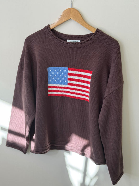 Buttermelon - Thick Brown American Flag Sweater