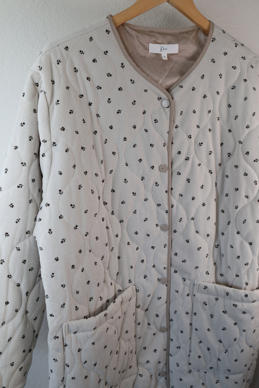 FLORAL QUILTED LONG COAT WITH SIDE POCKETS