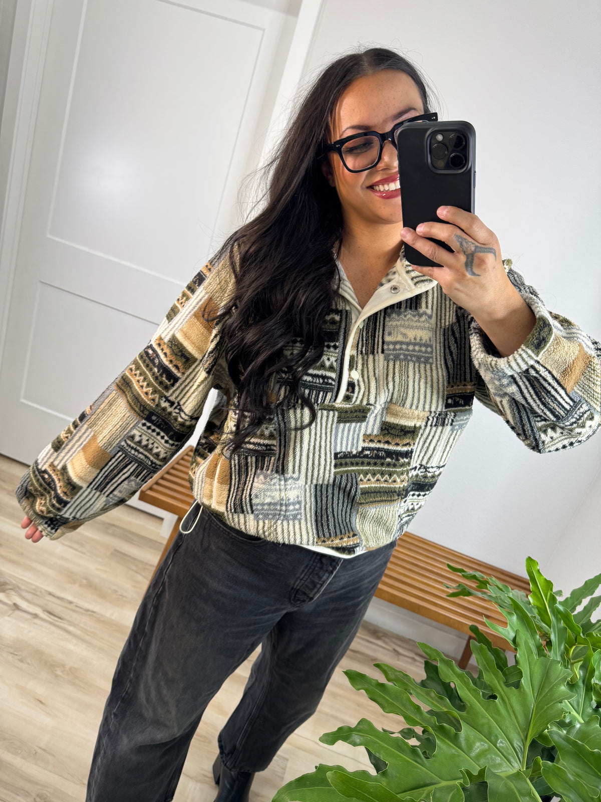 Find The Whimsy patchwork fleece snap pullover