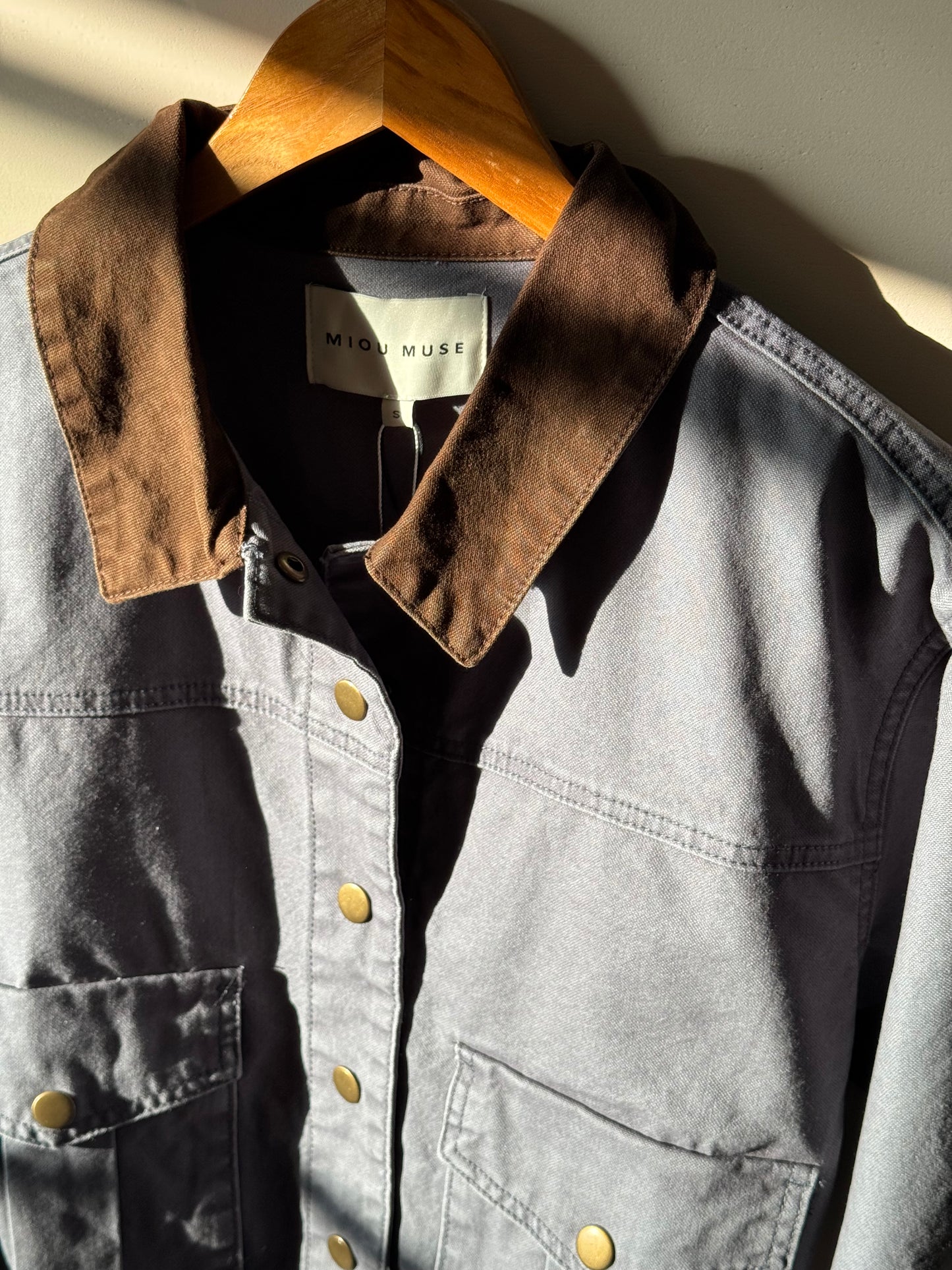 Miou Muse - Navy/Chocolate Collared Cropped Utility Jacket w/ Waist Cinch
