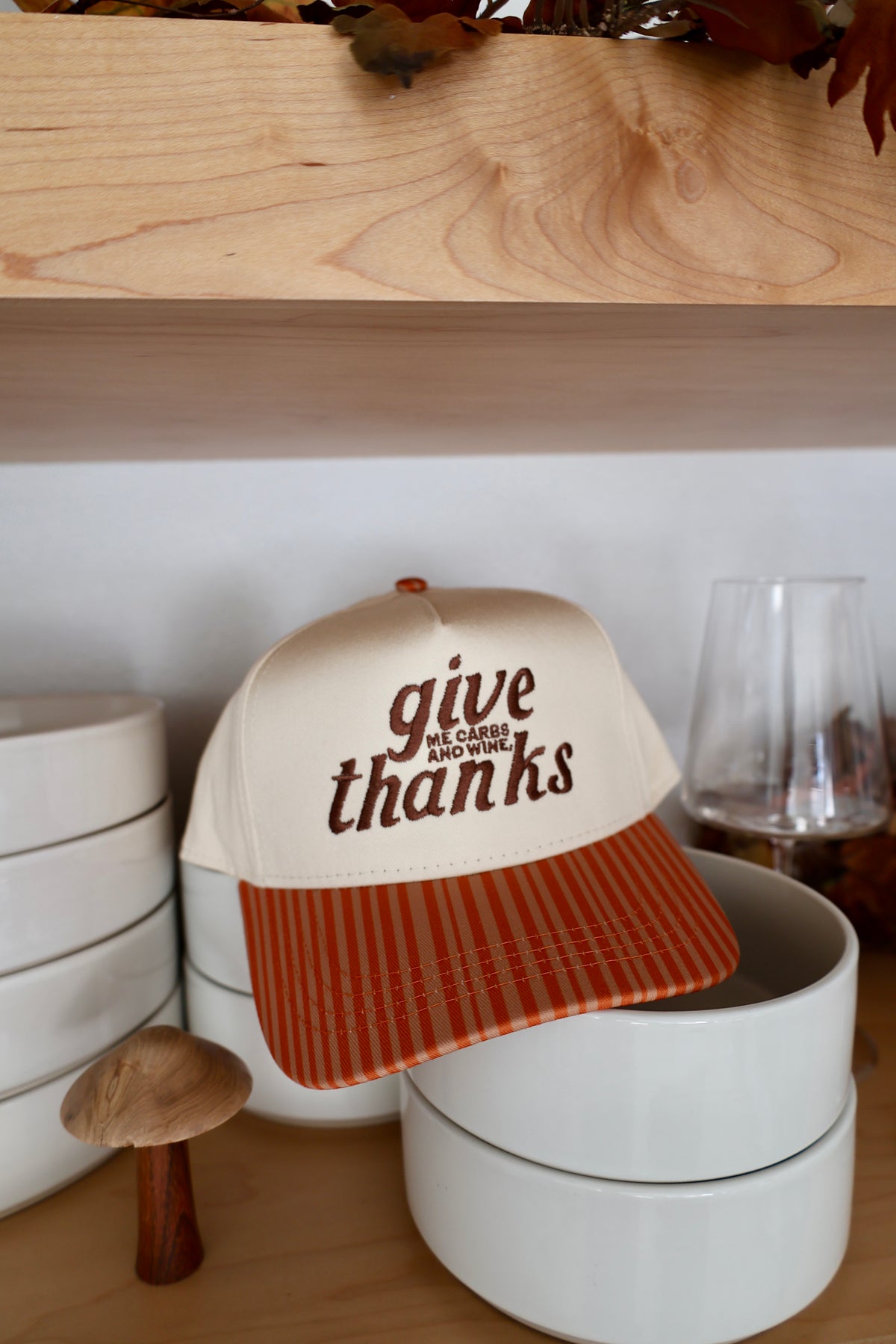 Ruby Moon - Give Me Carbs And Wine, Thanks - Striped Burnt Orange Hat 