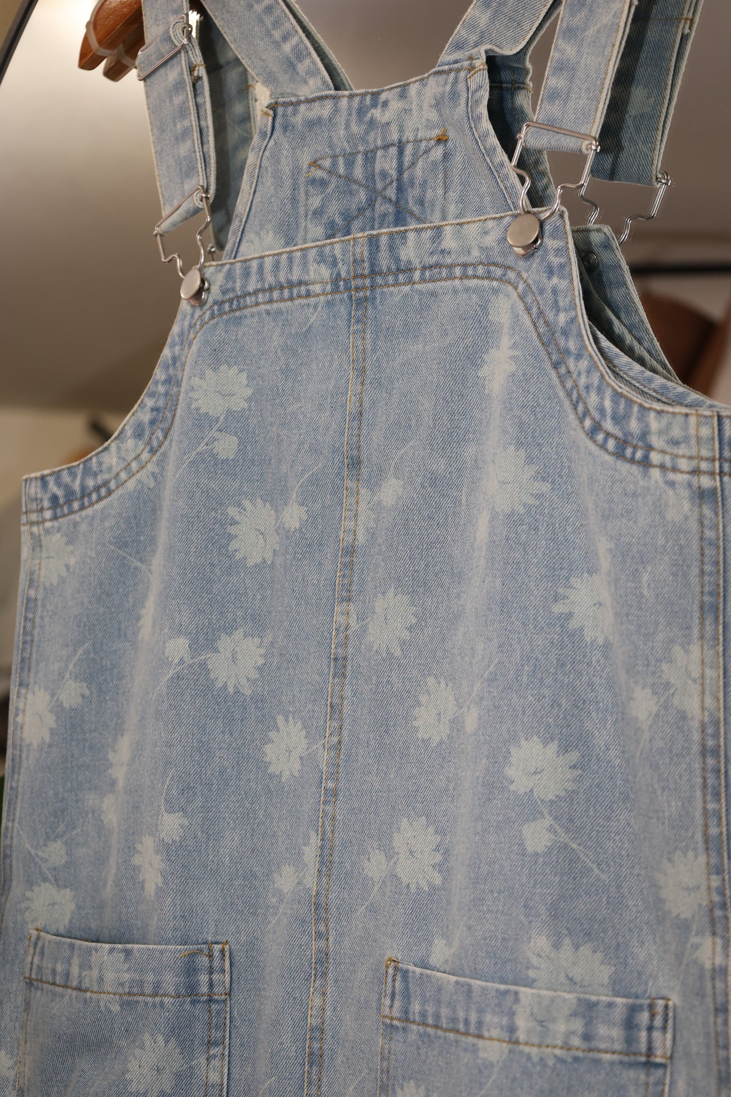 DANDELION WASHED DENIM OVERALL MINI DRESS