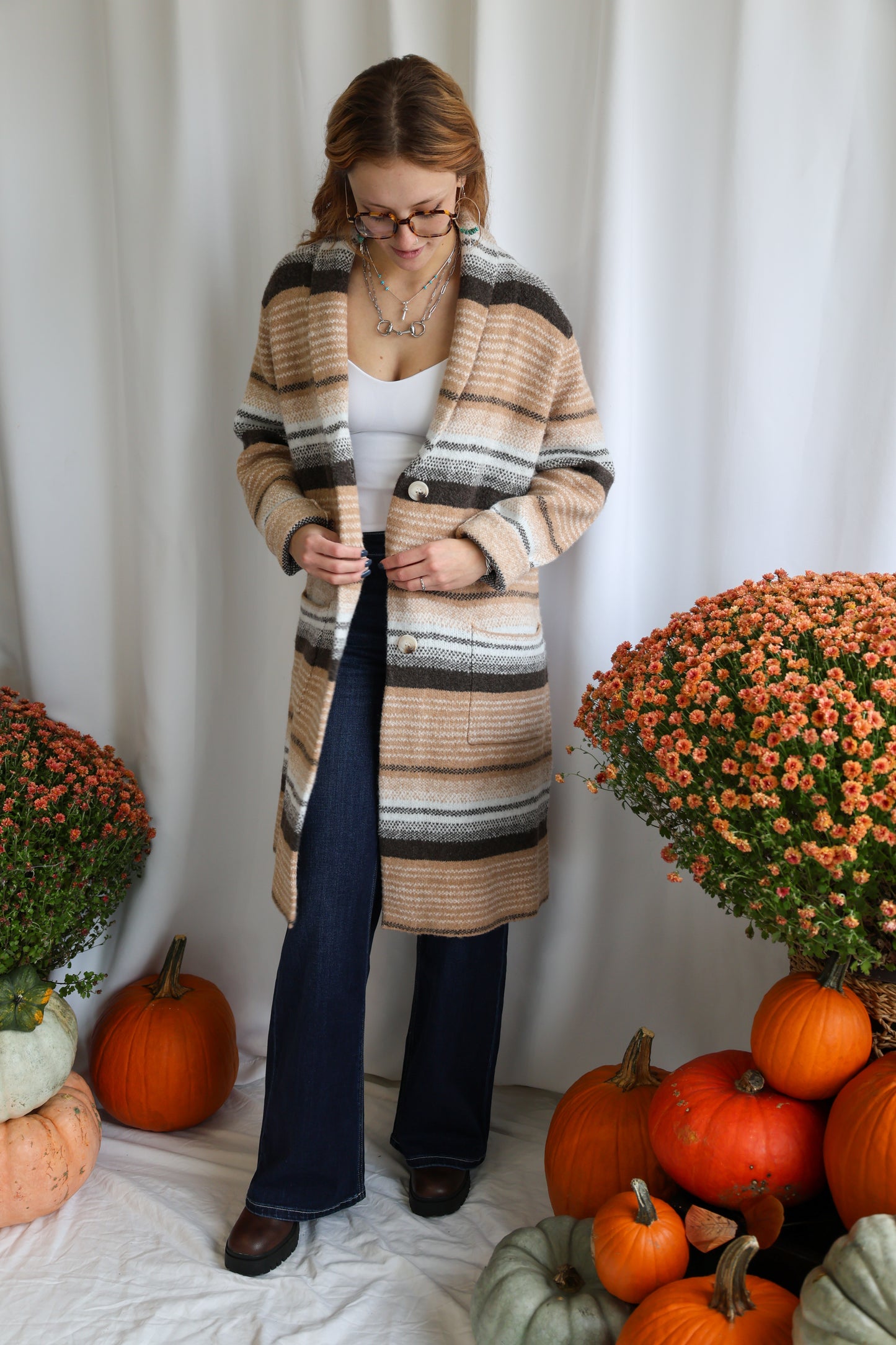 Lovestitch - Striped Coatigan with Pockets