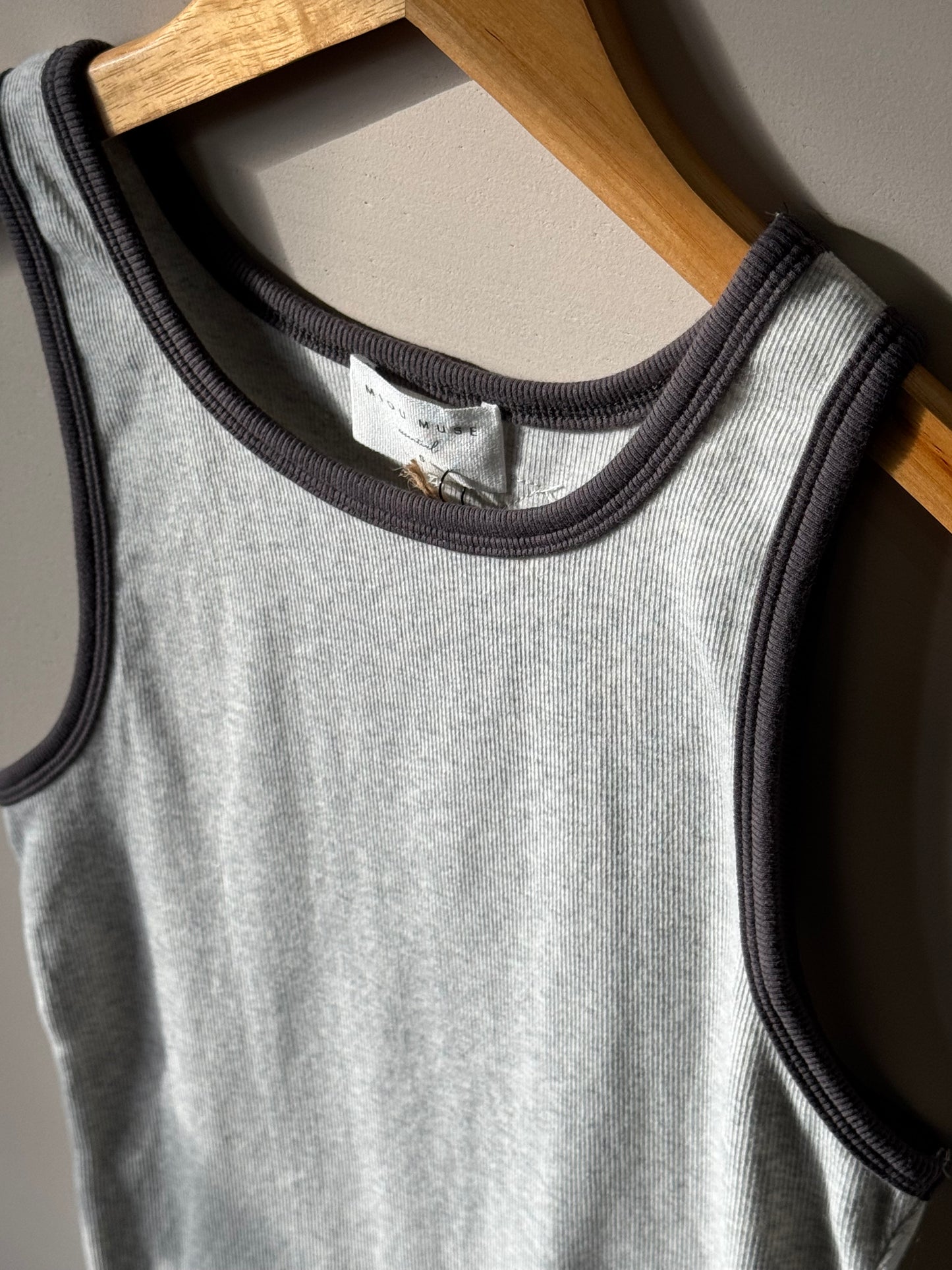 Miou Muse - Heather Grey High-neck Contrast Tank