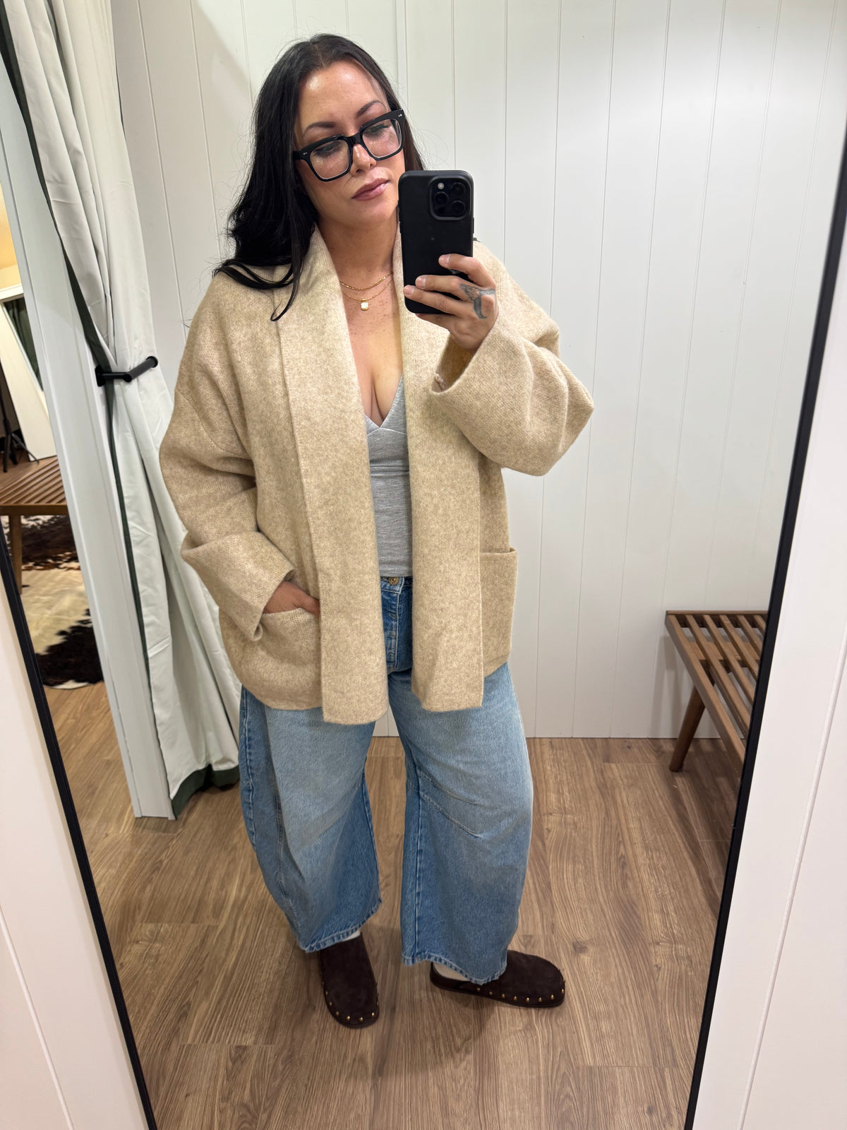 Come A Little Closer soft oversized open front cardigan