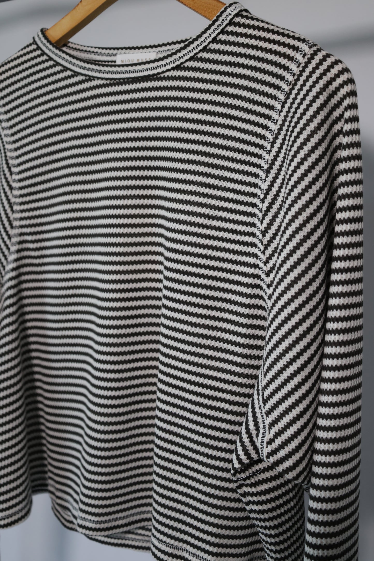 Miou Muse - Striped Waffle Knit Long Sleeve Top