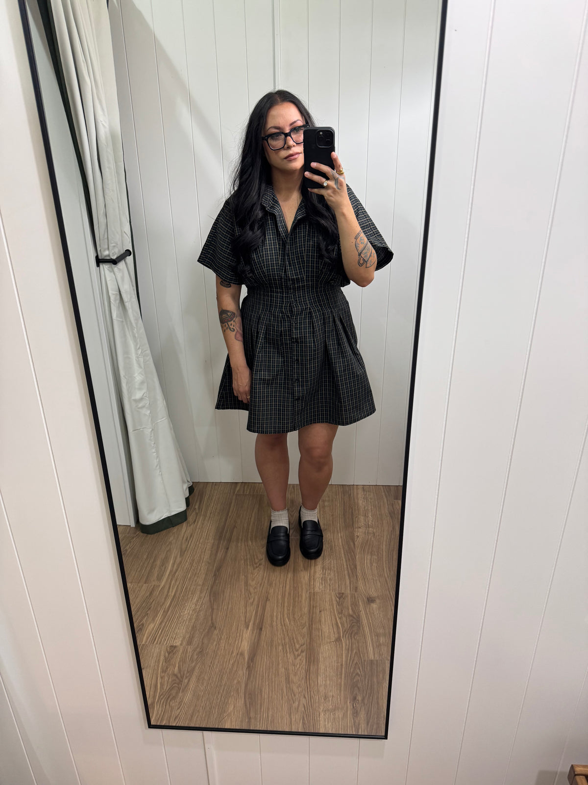 Thought You'd Never Ask plaid short button front dress