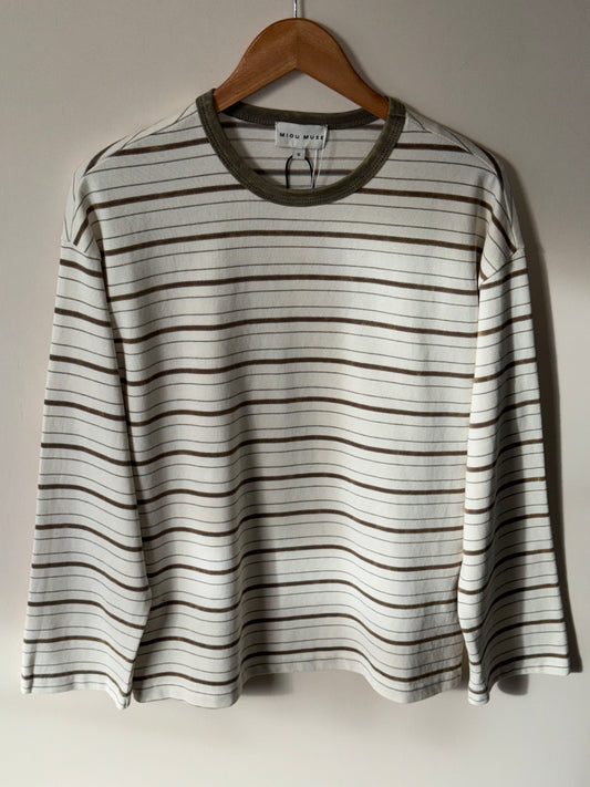 Miou Muse - Multi-brown Striped Round-neck Long Sleeve Shirt