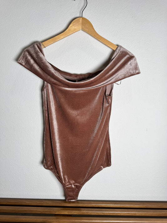 By Together Woven Polyester Spandex Velvet Foldover Bodysuit
