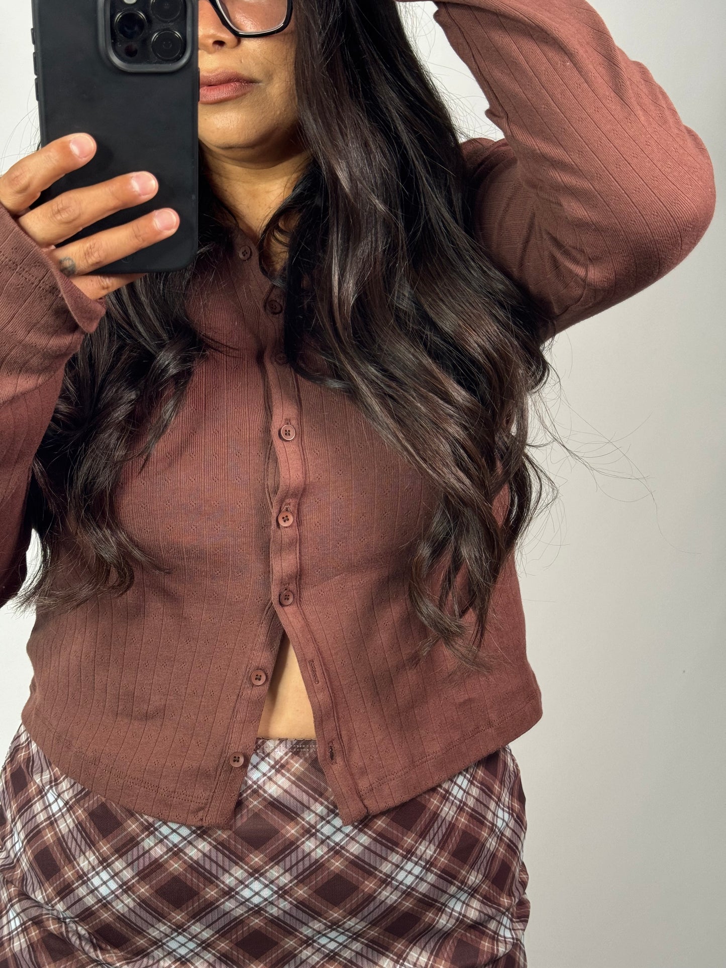 Wishlist - Espresso Mockneck Button Front Top