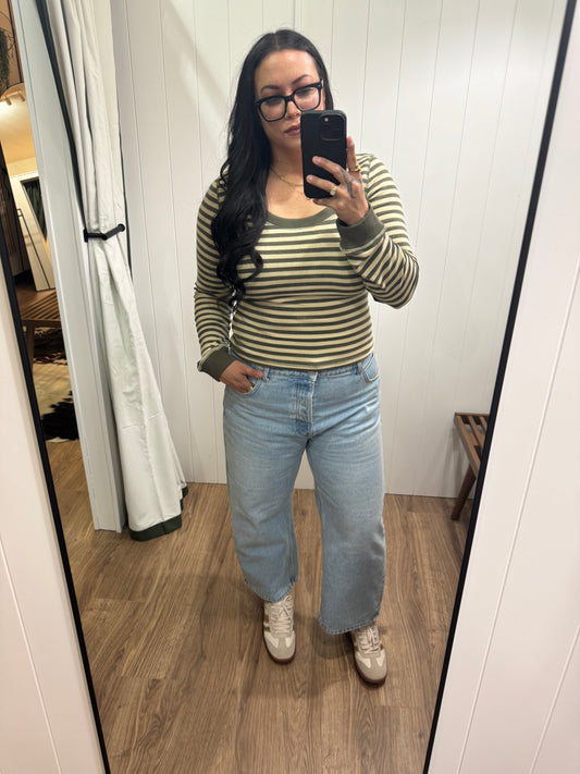 A Big Dill stripe scoop neck fitted top