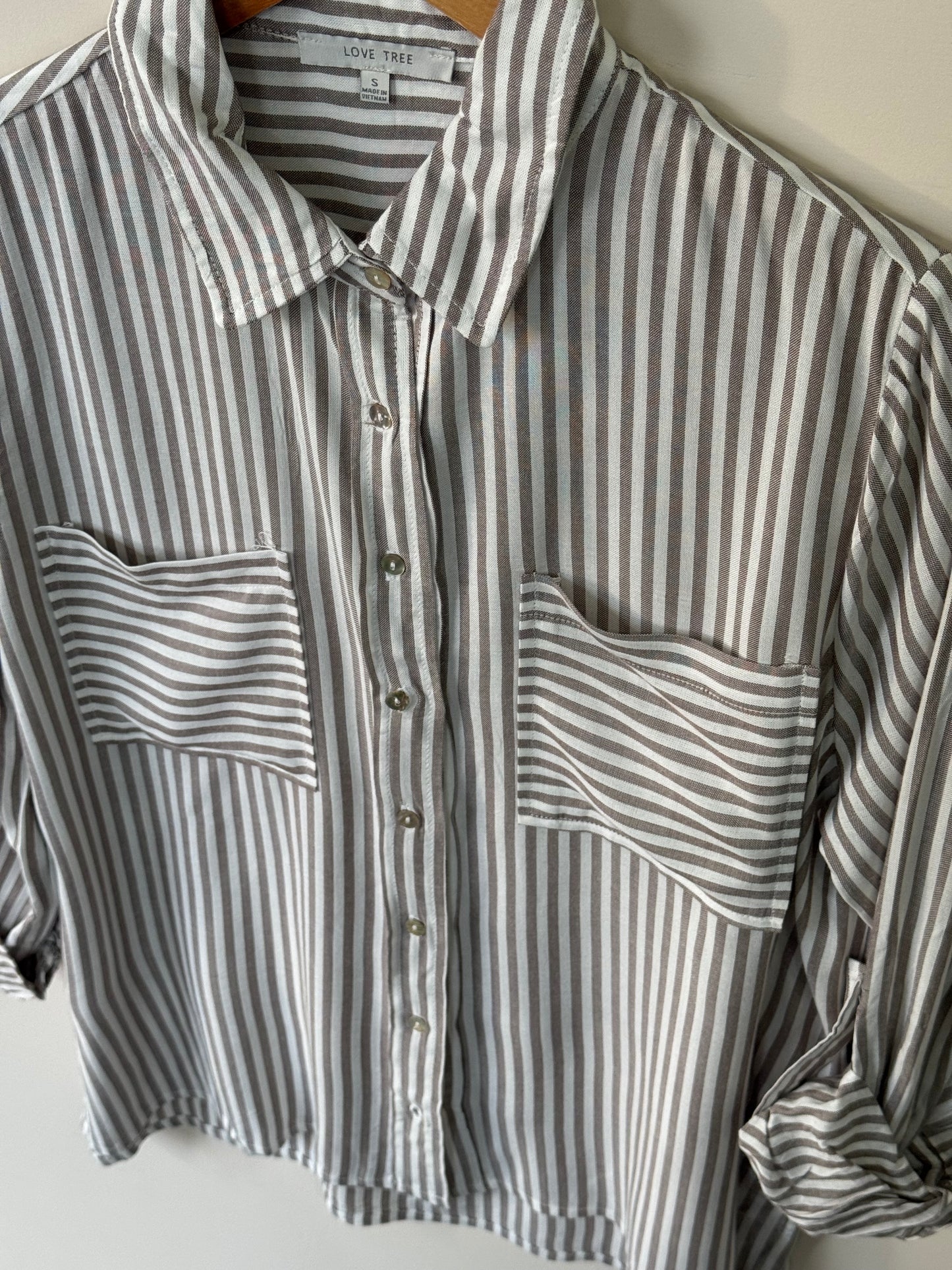 Love Tree - Striped Collared Long Sleeve Button-up Shirt