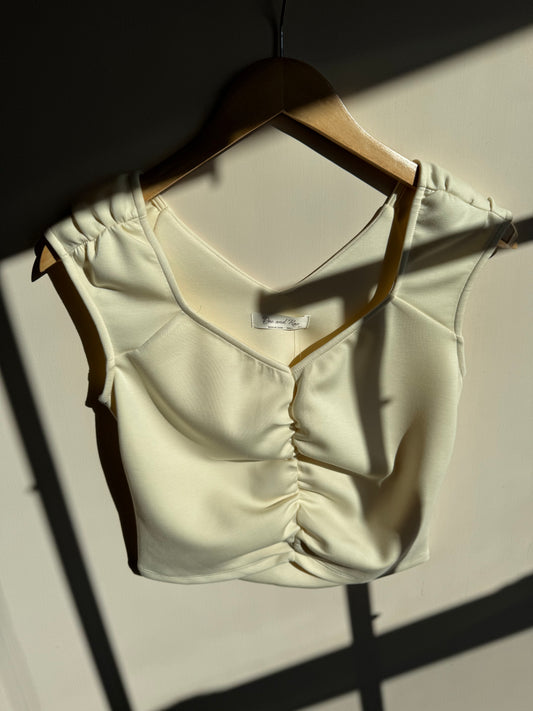 Doe and Rae - Butter Yellow Modal Scuba Cut-out Crop Top