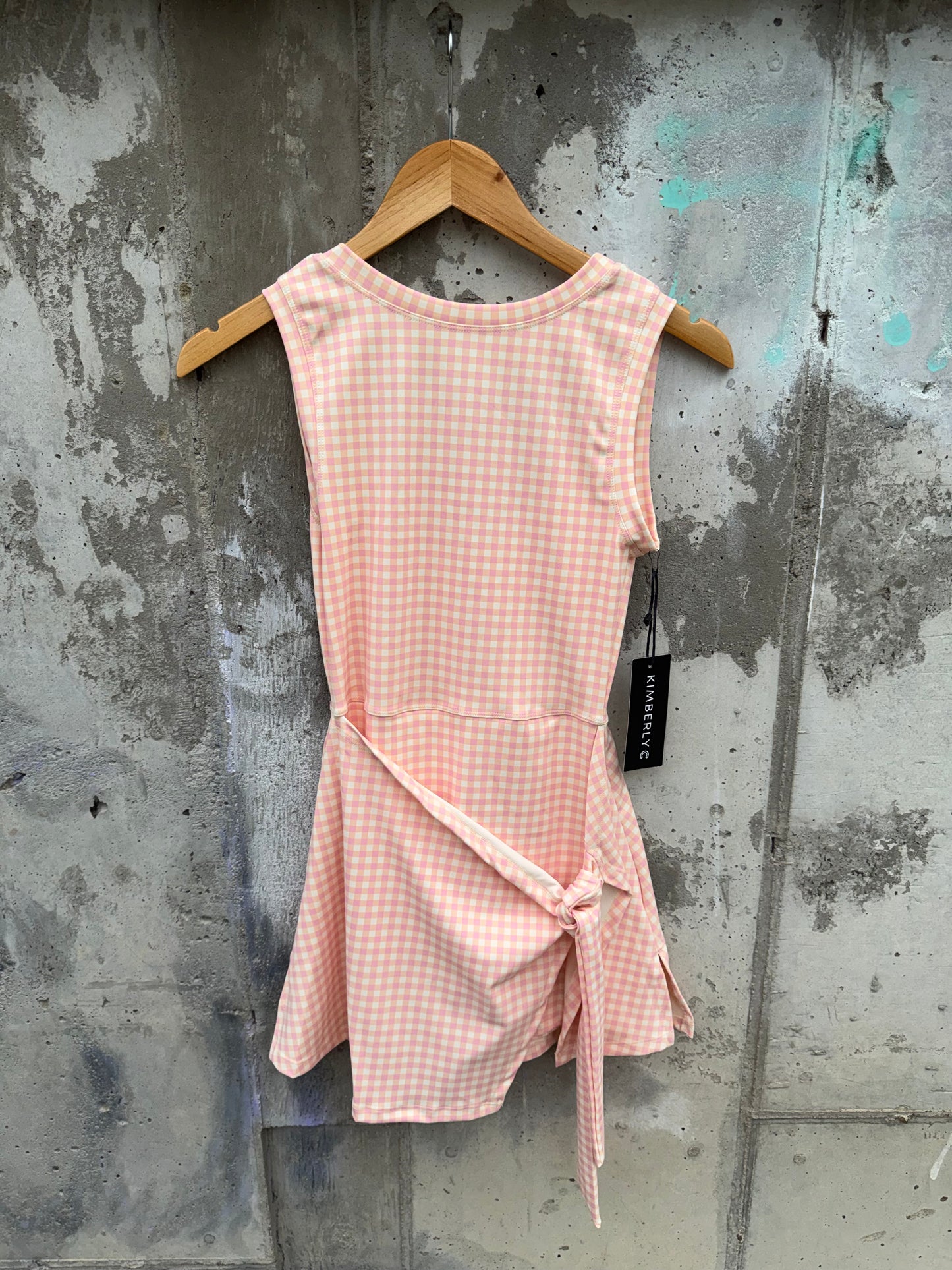Kimberly C - Peach Gingham Activewear Wrap Dress